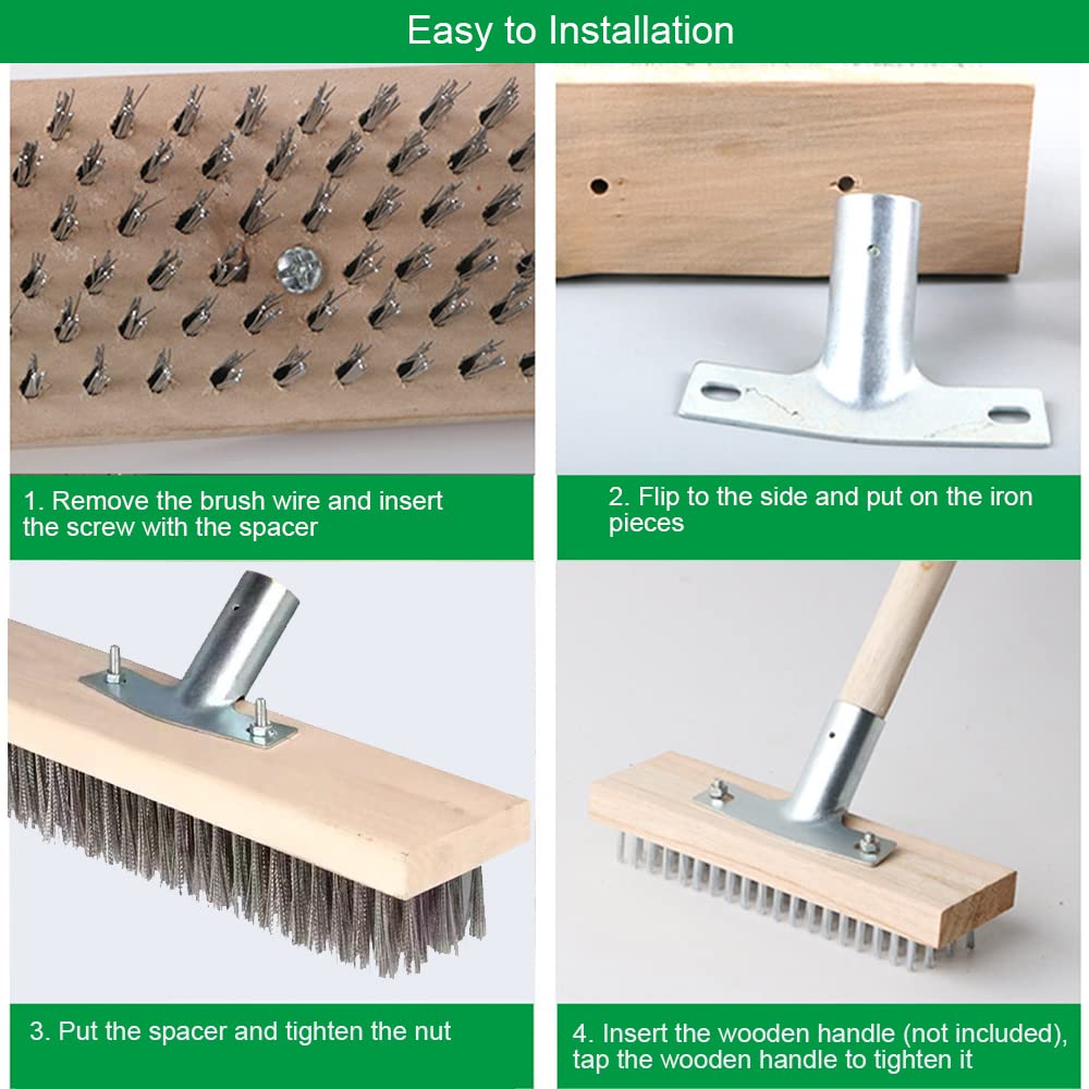 1Pcs 12 Inch Heavy Duty Pool Brush with Stainless Steel Bristles - Professional Deck Brush for Algae Removal, Tough Stain Cleaning on Concrete, Swimming Pools, Walkways & Patios - Ideal for Pool Maintenance, Driveway Cleaning & Outdoor Surface Care