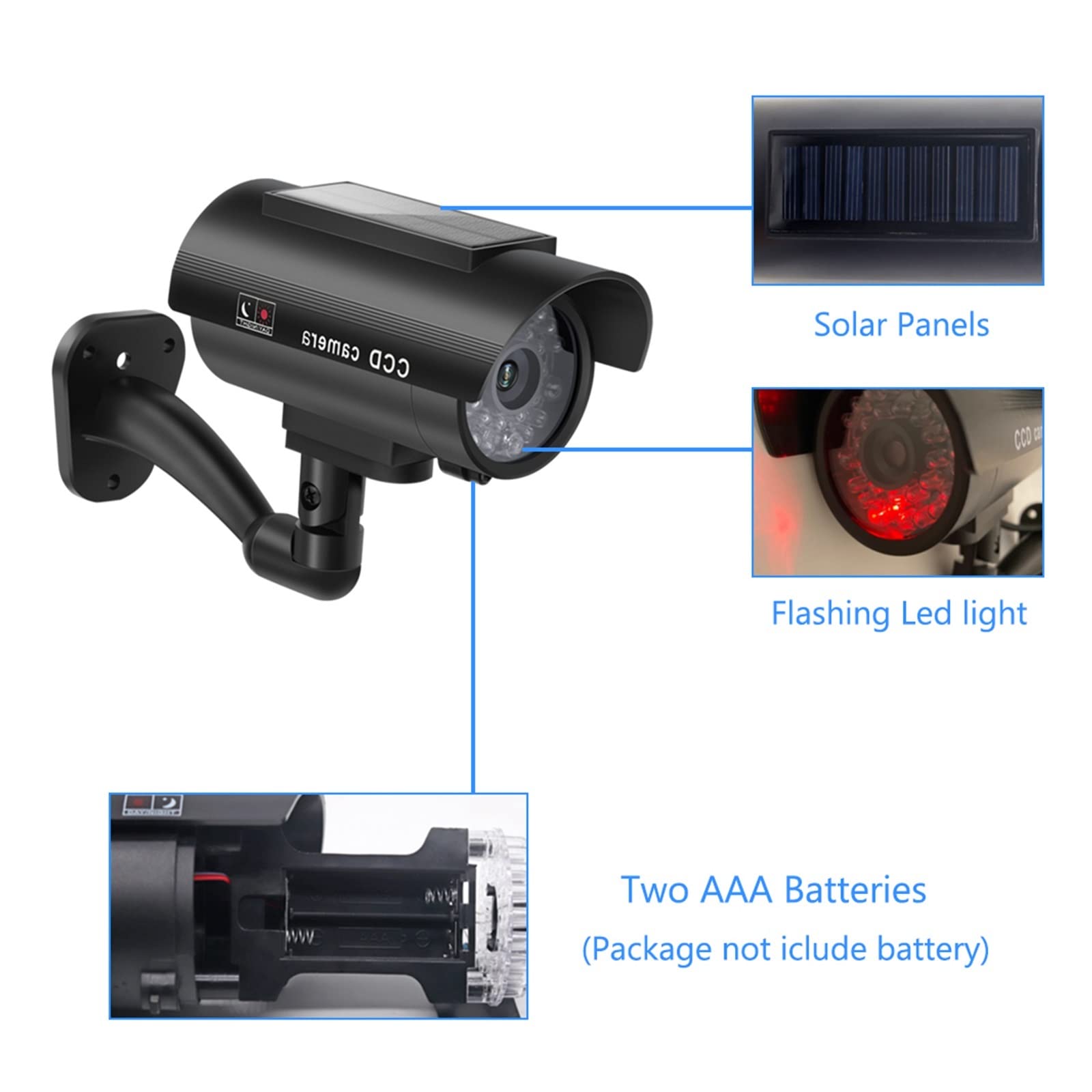 MZZYG Solar Security Camera - 4 Pack Fake Dummy Outdoor Surveillance Cameras with LED Lights, Waterproof & Weatherproof for Home, Office, Garage - Solar Panel Powered for 24/7 Protection (Silver) | Ideal for Deterring Burglars & Enhancing Property Security