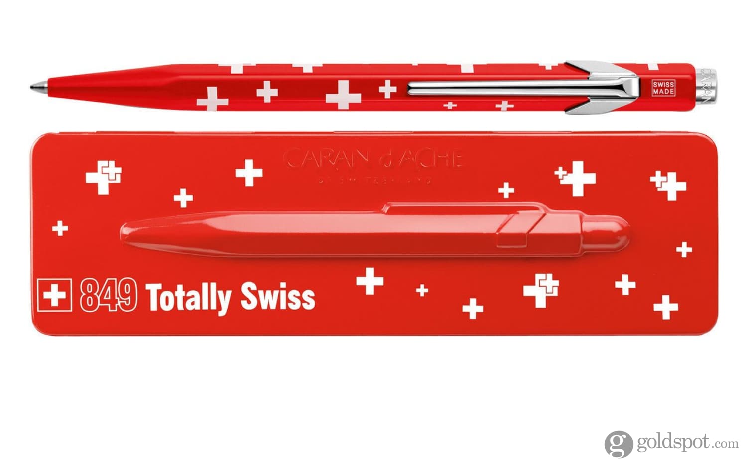 Premium Caran d'Ache 849 Swiss Made Ballpoint Pen - Red with Iconic White Cross Design | Luxury Writing Instrument for Office, Gifts & Everyday Use