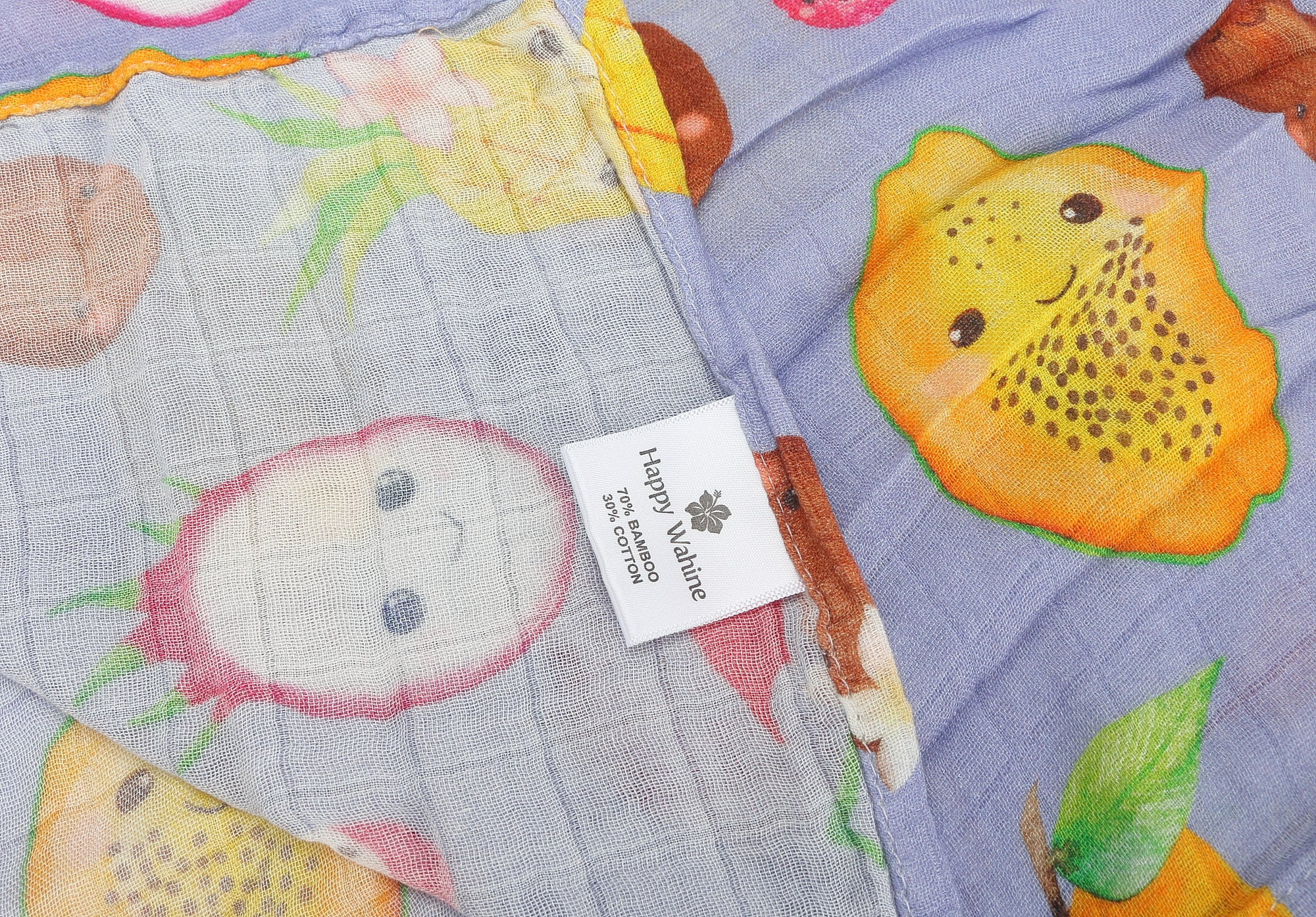 Hawaiian Fruit Print Baby Muslin Swaddle Blanket - Soft Lavender Swaddling Wrap for Newborns & Infants - Perfect for Nursery, Sleep, and Travel