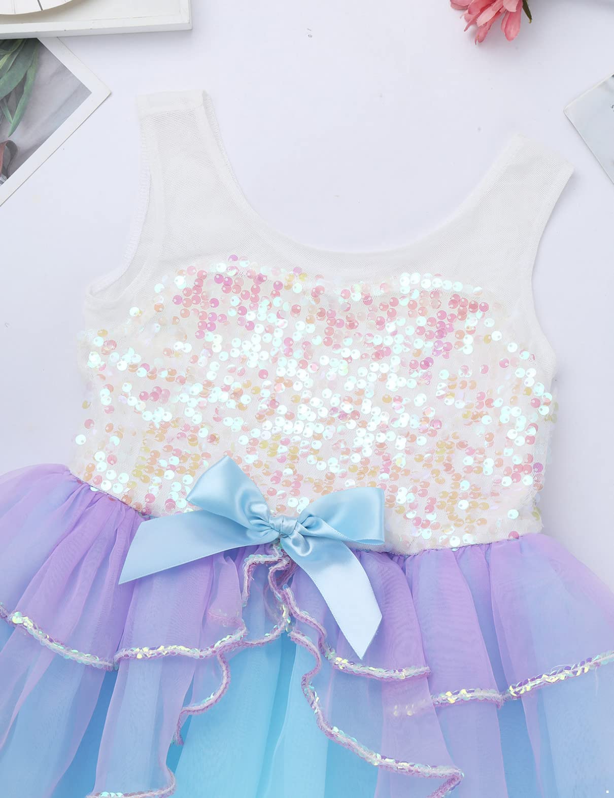 TiaoBug Girls' Ballet Dance Tutu Dress - Shiny Sequins Mesh Ruffled Leotard for Ballet, Gymnastics, Recital & Performance - Perfect for Dance Competitions, Birthday Parties & Photo Shoots