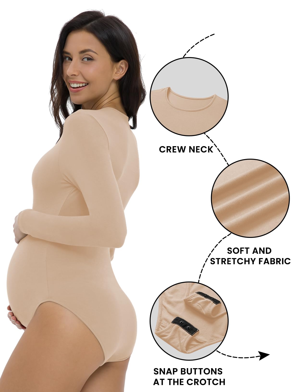 V VOCNI Maternity Bodysuit - Soft Cotton Long Sleeve Pregnancy Shirt & Nursing Top for Expecting Moms | Comfortable Maternity Shapewear for Work, Casual Wear & Baby Shower Events