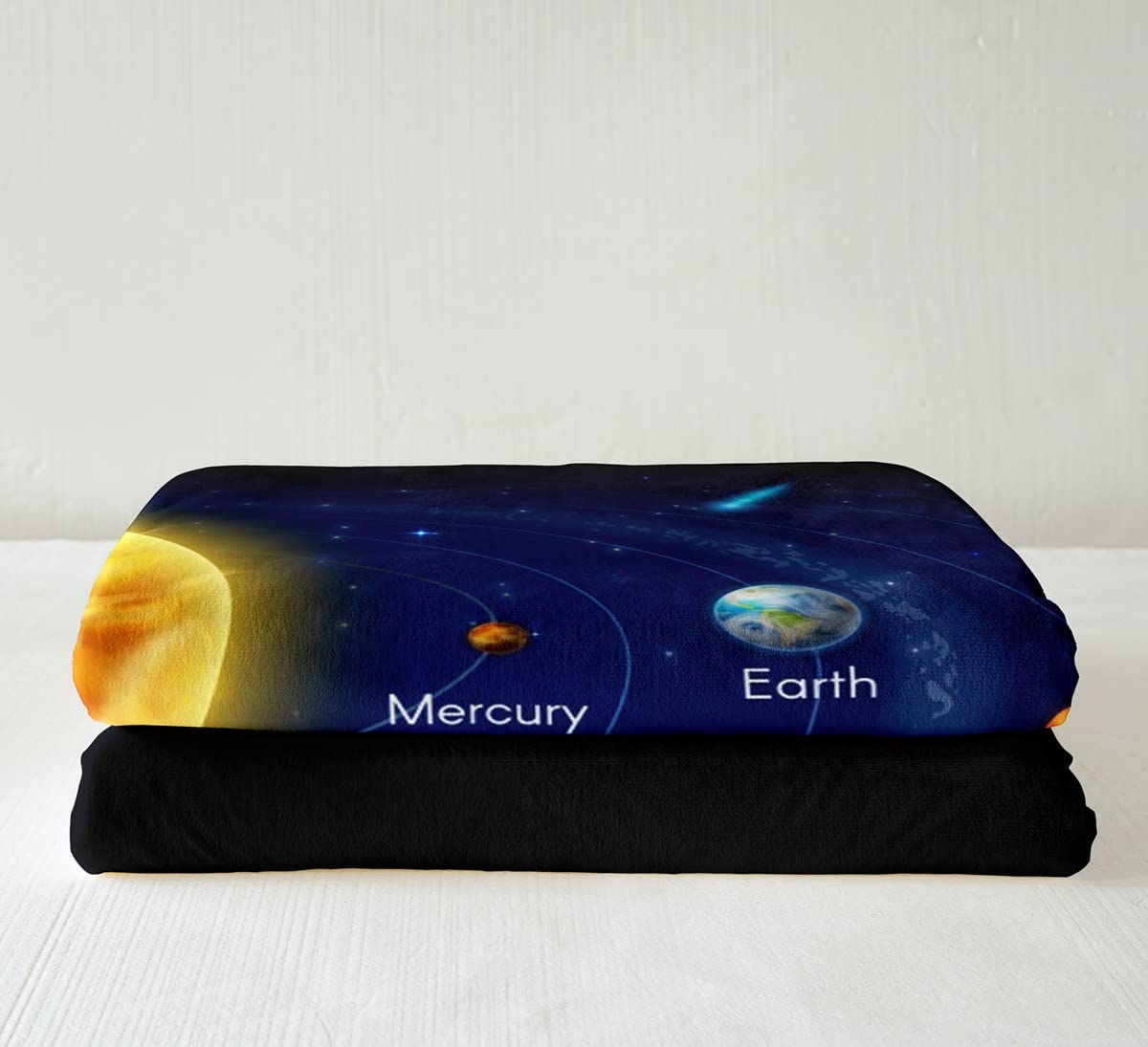 Galaxy Space Sherpa Fleece Throw Blanket - Solar System Educational Plush Blanket for Kids Boys Girls - Queen Size 90x90 Inches - Soft Fuzzy Blanket for Sofa, Bed, Couch - Perfect for Stargazing, Space Themed Bedrooms & Cozy Movie Nights