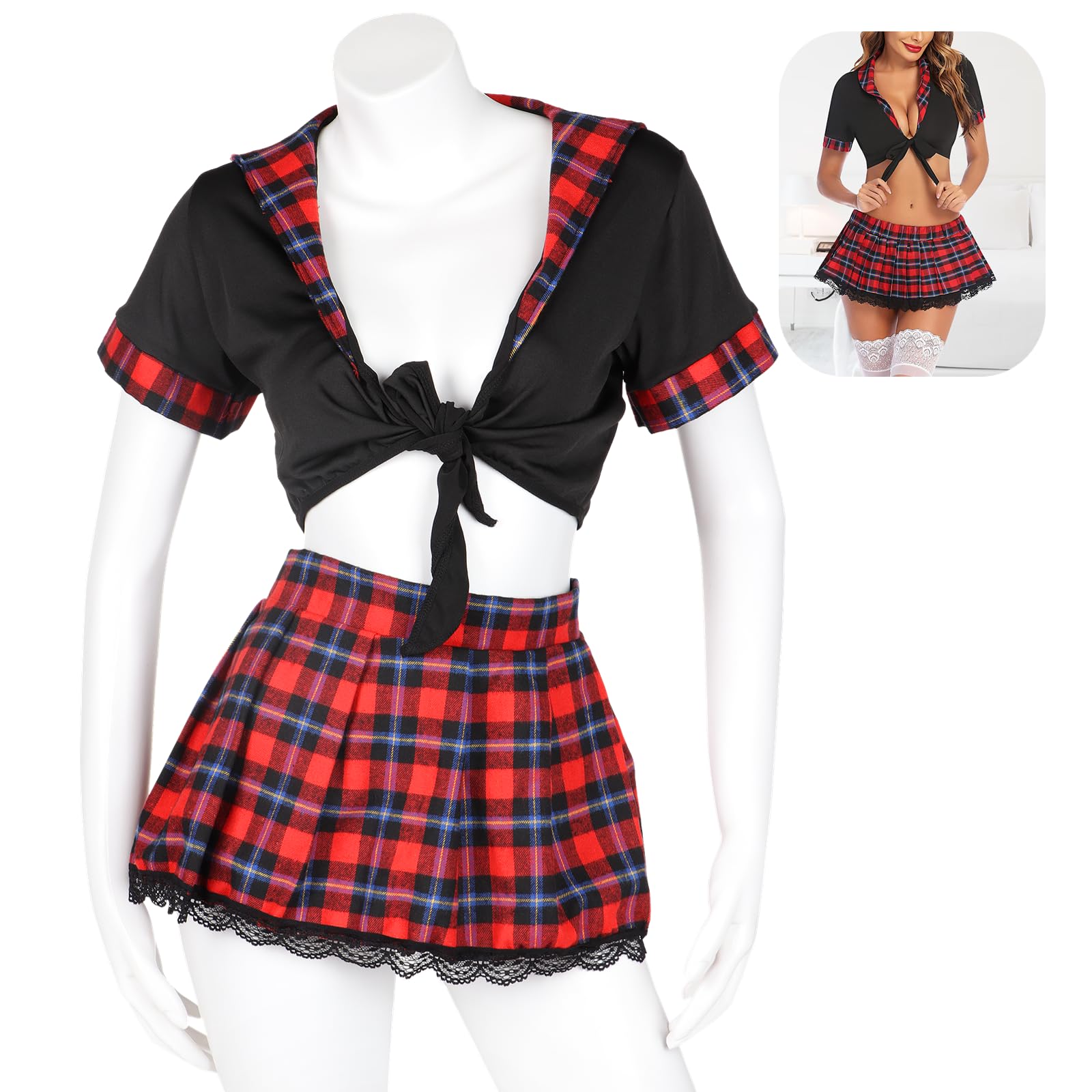Sexy School Girl Costume - Femboy Cosplay Outfit with Lace Lingerie for Women | Naughty Roleplay, Halloween, Cosplay & Boudoir Photography