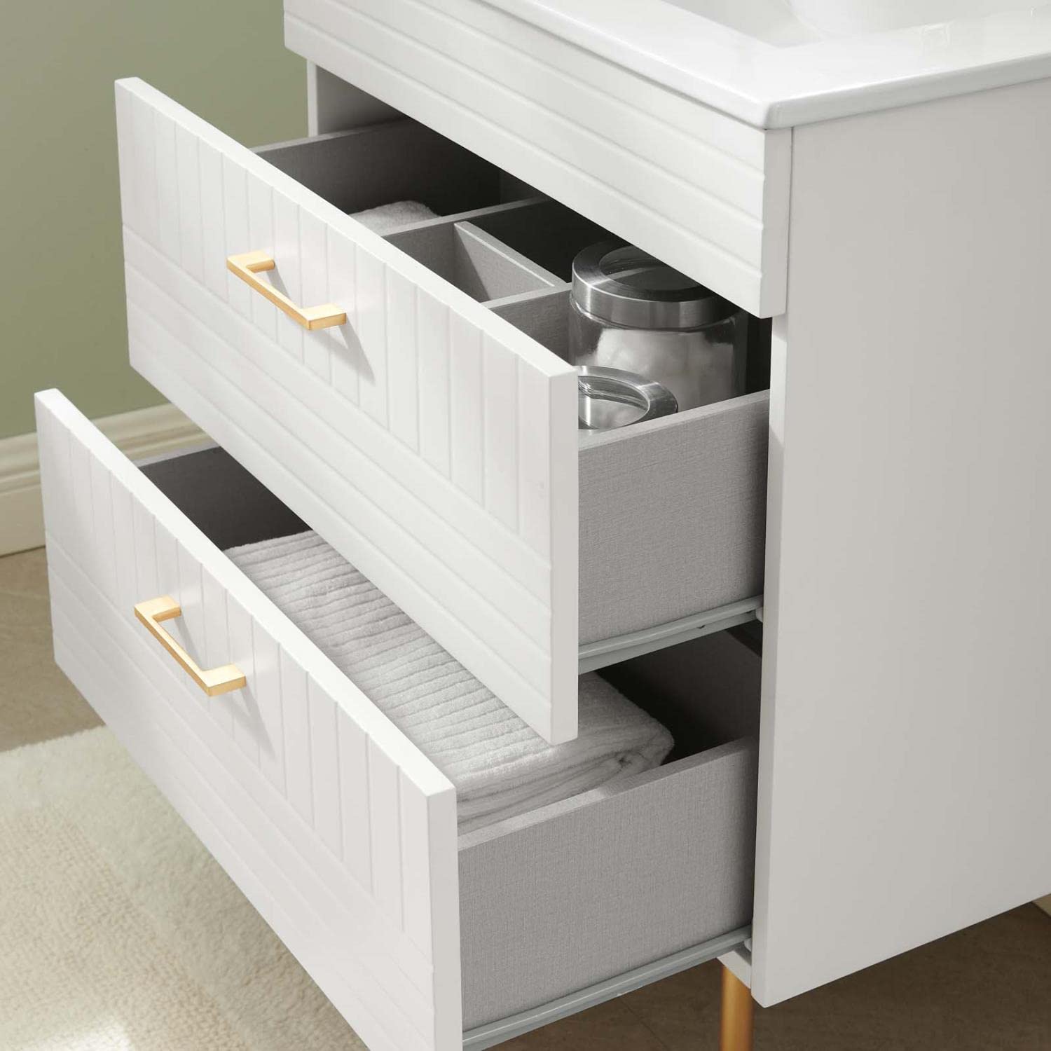 Modway Daybreak 24-Inch Bathroom Vanity with White Porcelain Sink - Modern Space-Saving Storage Solution for Small Bathrooms & Powder Rooms