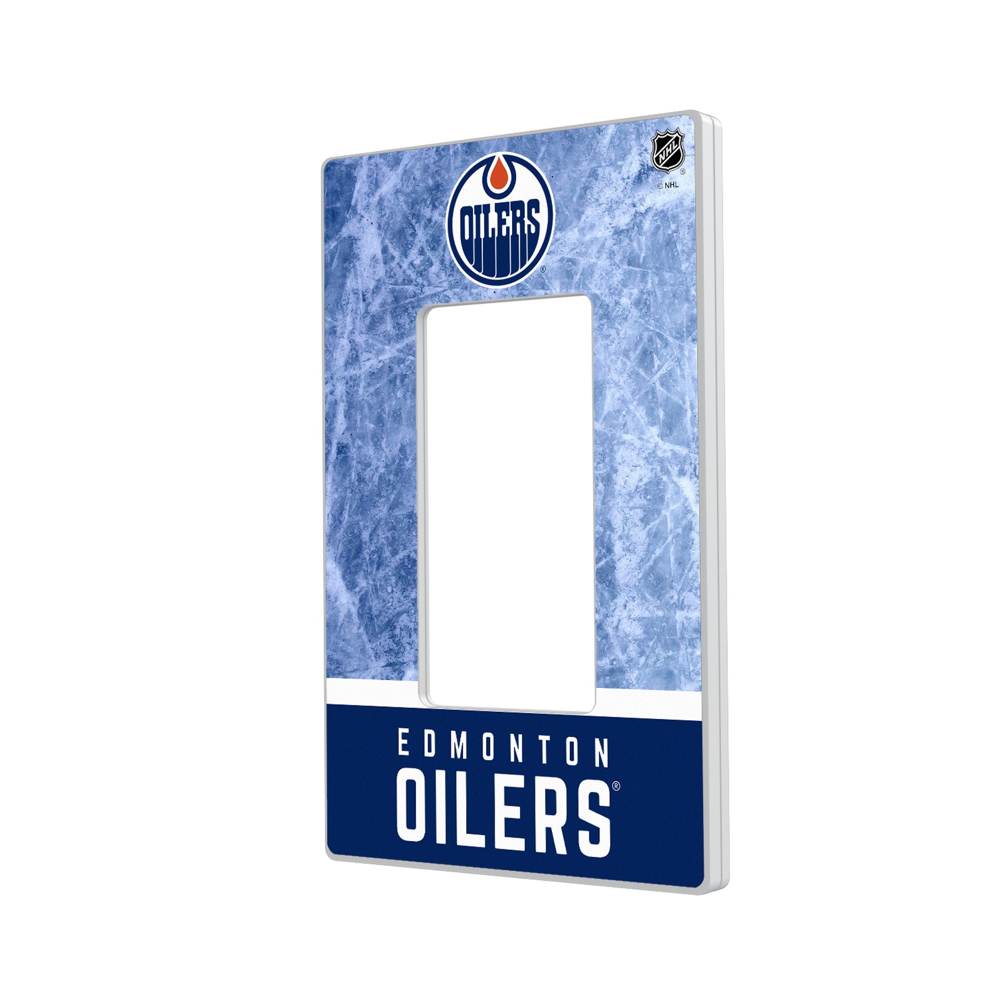 Edmonton Oilers NHL Ice Wordmark Hidden Screw Light Switch Plate Cover - Hockey Fan Home Decor for Bedroom, Man Cave, Game Room