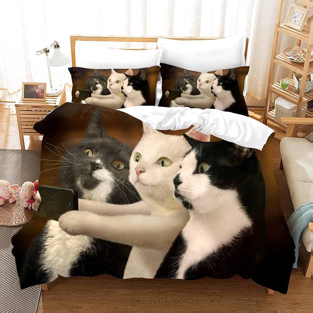 YHXSLY Cute 3D Printed Cat Bedding Set - Kawaii Animal Design Luxury Comforter & Duvet Cover (Queen/King/Single/Twin Size) - Soft Home Textile Decor for Bedroom, Kids Room & Dormitory - Pink