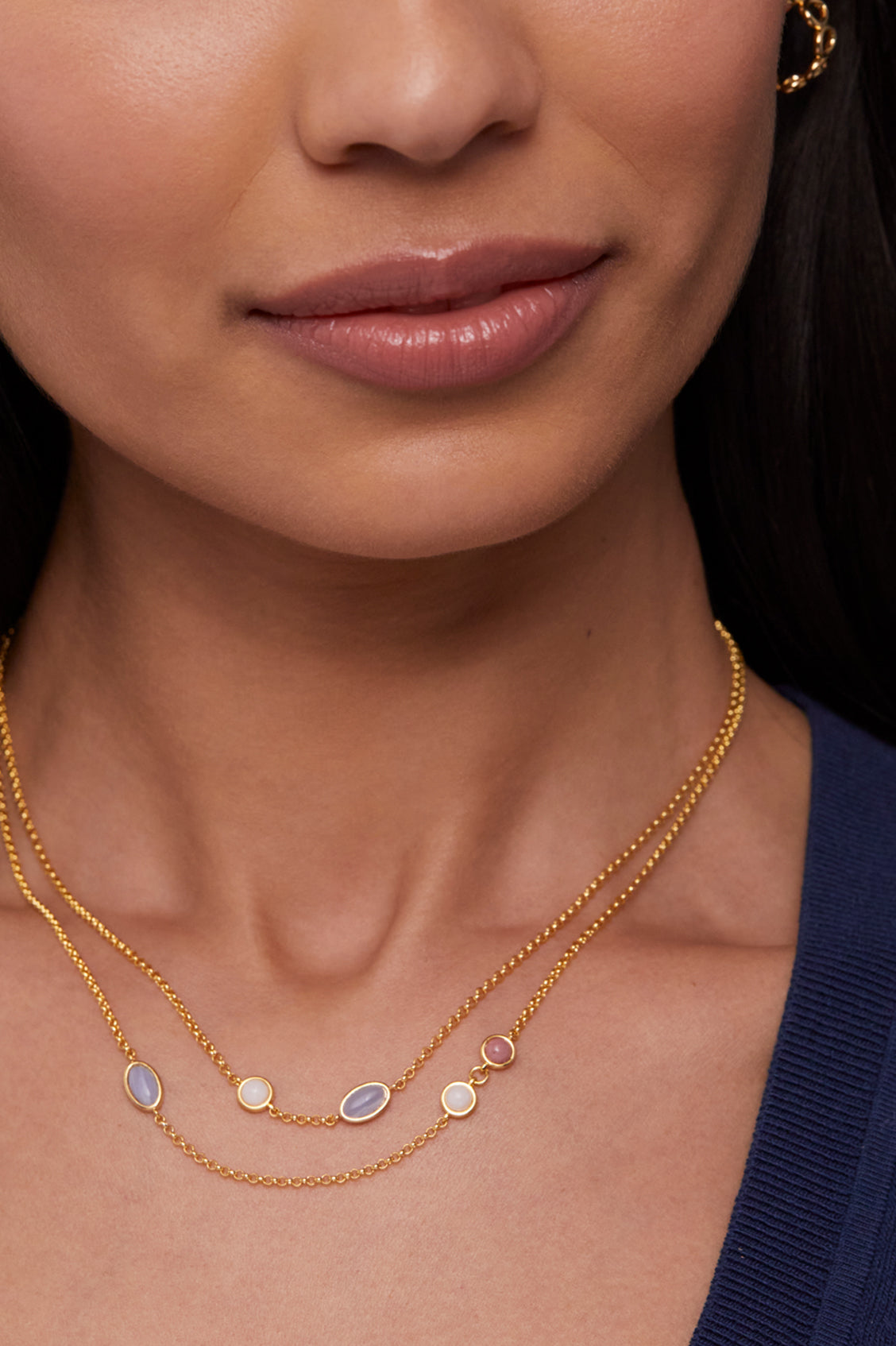 Gemstone Double Chain Necklace for Women - Elegant Layered Jewelry for Party, Wedding & Everyday Wear