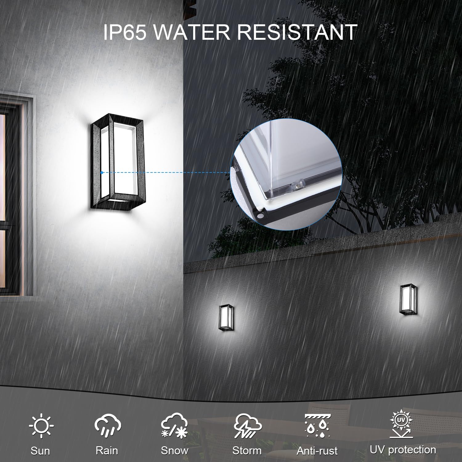 LEDMO 1800Lm Modern Outdoor Wall Lights - Black Waterproof Porch Lighting Fixture 6000K Bright White for House, Patio, Garage, Backyard, Hallway (2 Pack) - Perfect for Christmas Decor & Year-Round Security Lighting