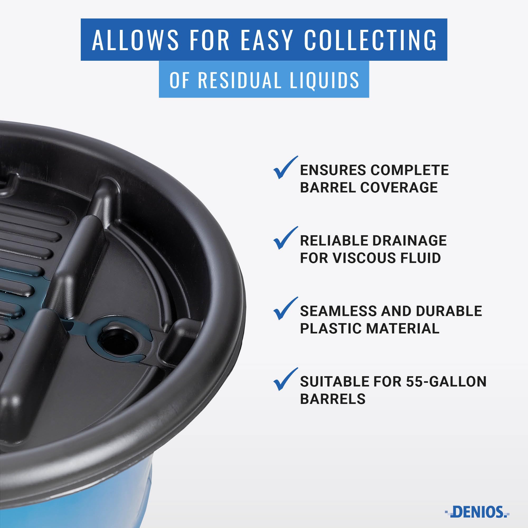 DENIOS® Extra Large 55 Gallon Drum Funnel - Wide Mouth Design for Easy Pouring, Durable Chemical-Resistant Poly Funnel for Liquids, Oils & Chemicals - Perfect for Industrial, Automotive & DIY Use