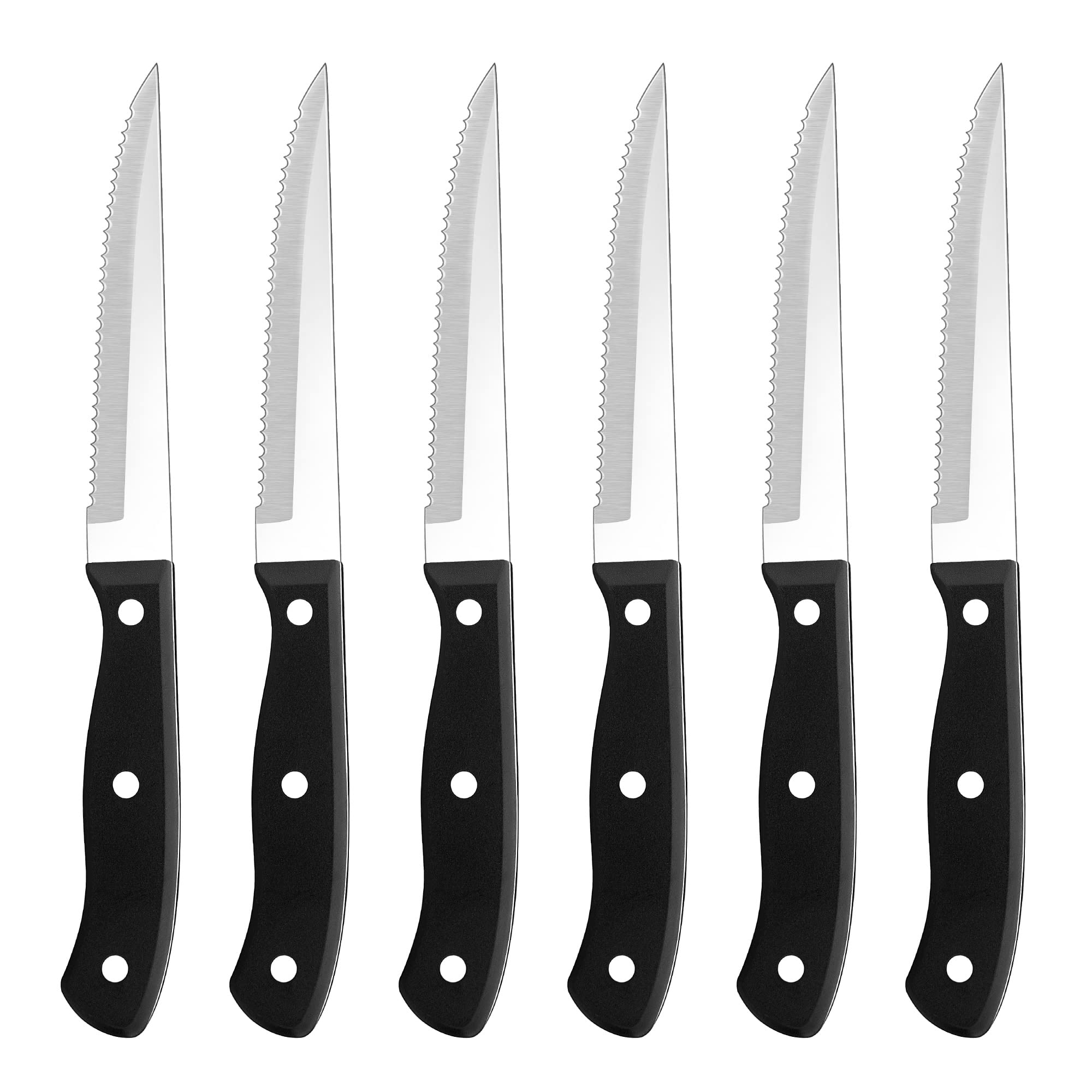 LIANYU 6-Piece Steak Knives Set - Premium Stainless Steel Serrated Knives for Kitchen, Camping & Restaurant Use | Dishwasher Safe | Perfect for Grilling, BBQ & Fine Dining