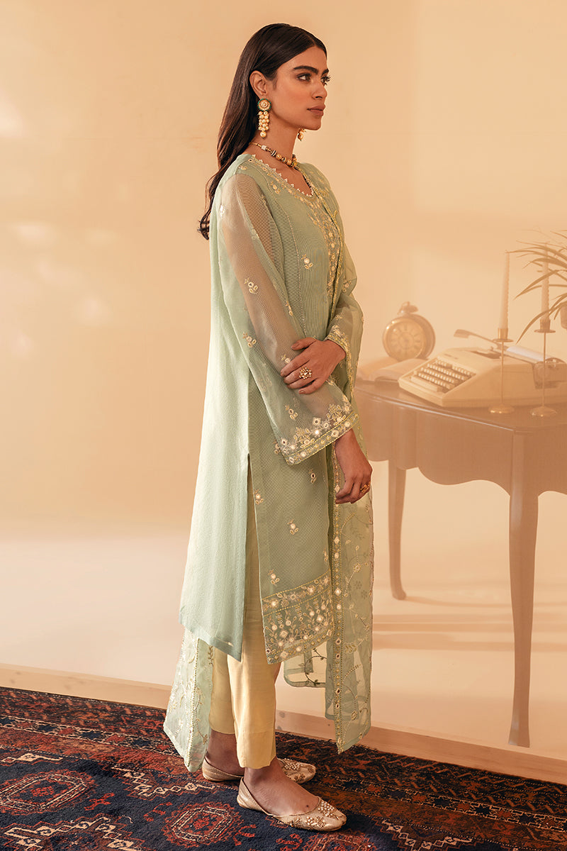 Jade Blaze Net 2-Piece Set (Embroidered Shirt & Dupatta) - Elegant Ethnic Outfit for Weddings, Parties & Festive Occasions