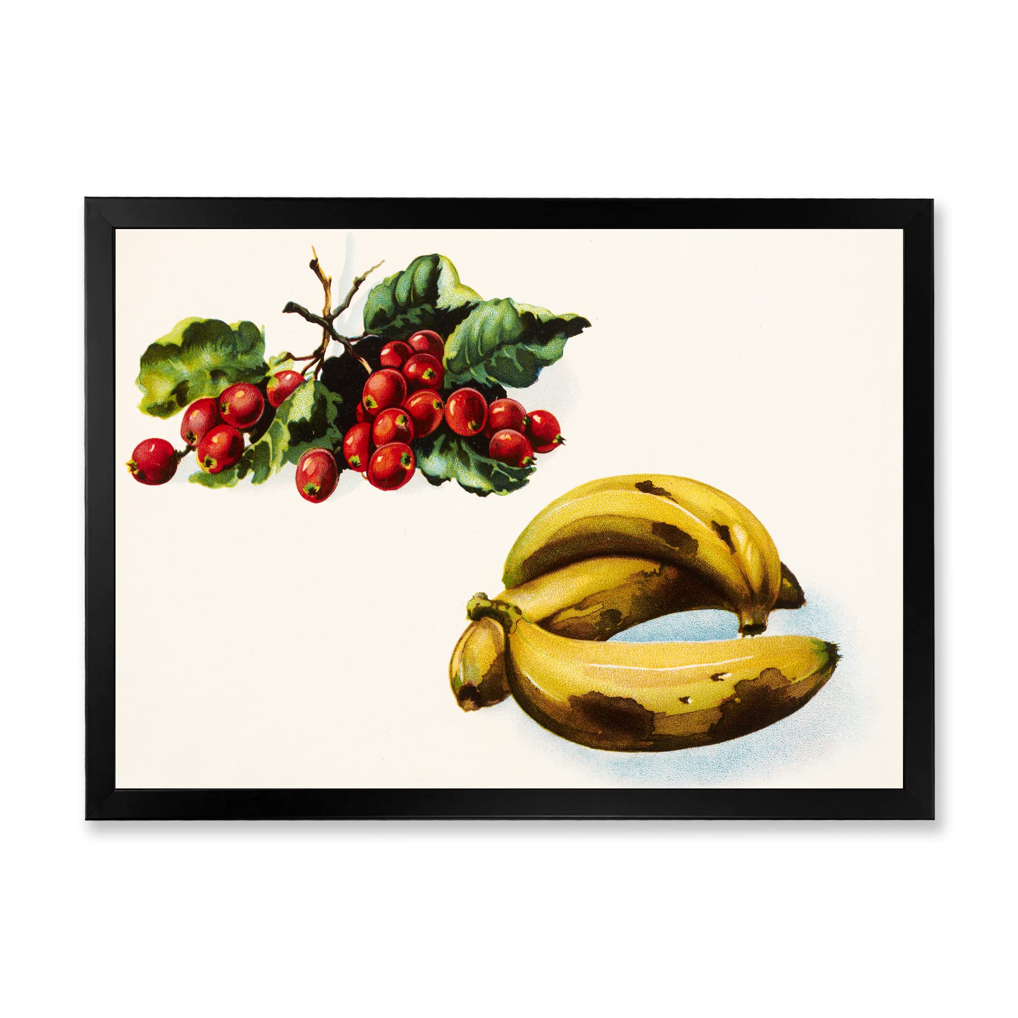 Farmhouse Framed Wall Art - Banana & Red Berries Kitchen Decor - Perfect for Farmhouse, Country Kitchen & Dining Room Decorations