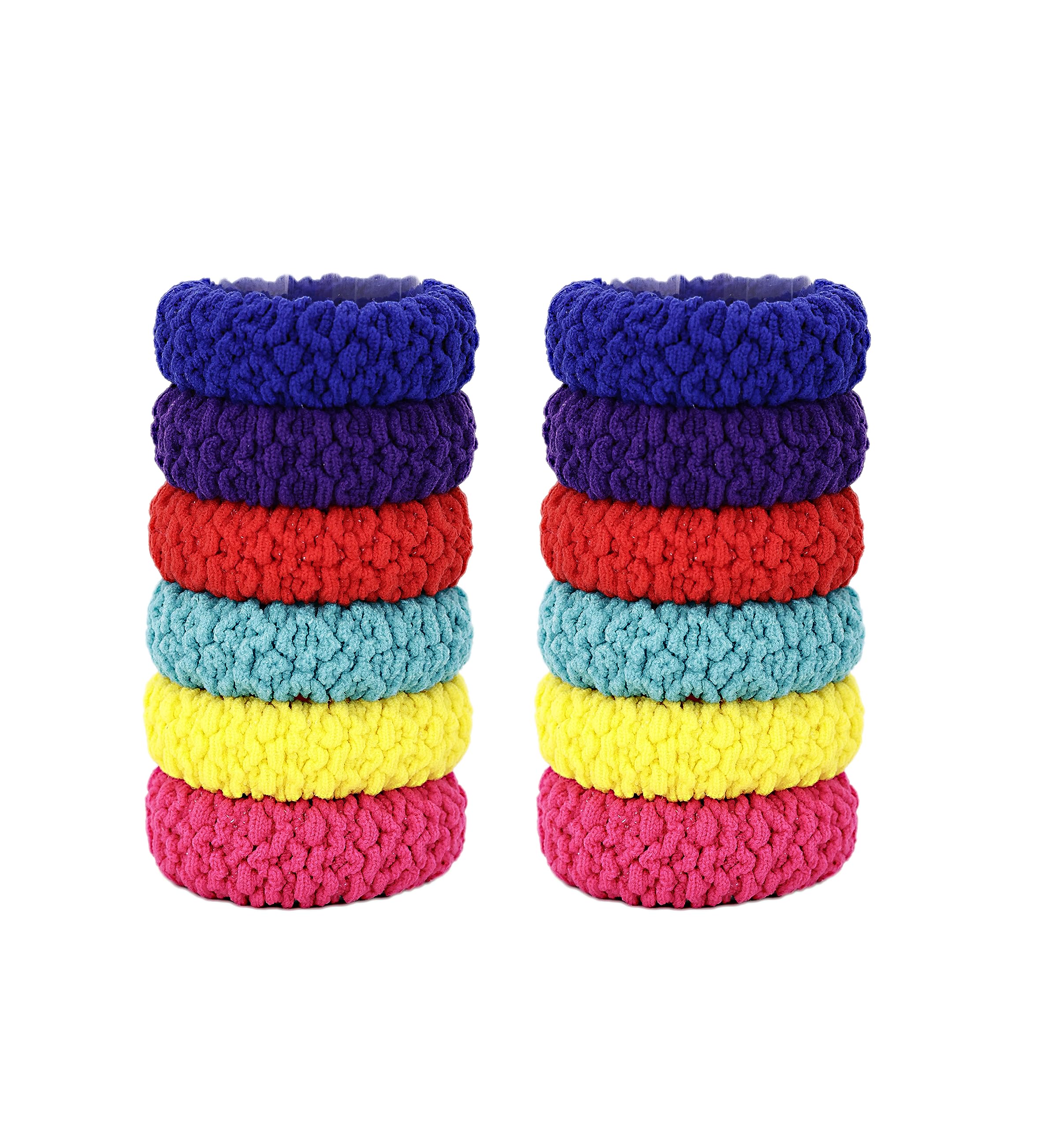 Cart Log Hair Rubber Bands for Women & Girls - Thick Soft No Break No Damage Hair Ties & Ponytail Holders for All Hair Types - Pack of 12 (Bright 2) - Perfect for Workouts, Office, School & Daily Styling
