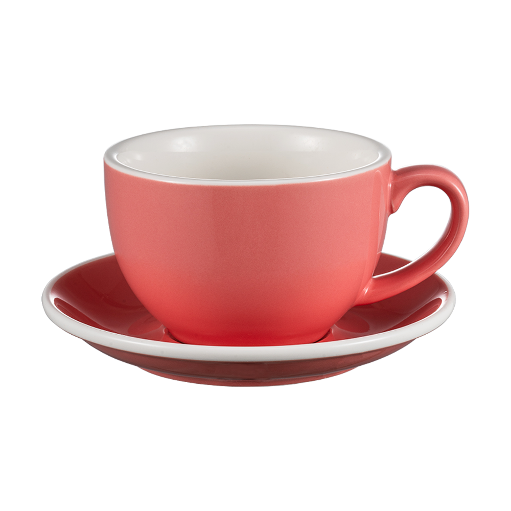 I.XXI Ceramic Latte Mug with Saucer - 350ml Pink Coffee Cup for Cappuccino, Tea & Hot Drinks - Perfect for Home, Office & Cafe Use