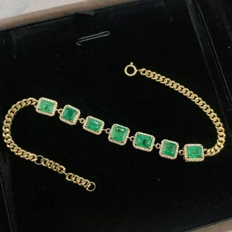 18K Yellow Gold 4.5ct Colombian Color Lab-Grown Emerald Bracelet - Custom Design Luxury Jewelry for Women, Anniversary Gift, Party & Wedding Accessories