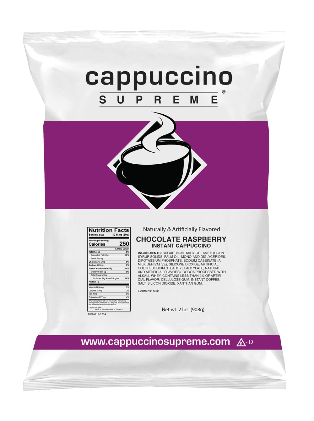 Supreme Cappuccino Mix 2 lb Bag - Chocolate Raspberry Flavor | Instant Coffee Drink for Home, Office & Gifts | Perfect for Breakfast, Dessert & Coffee Breaks