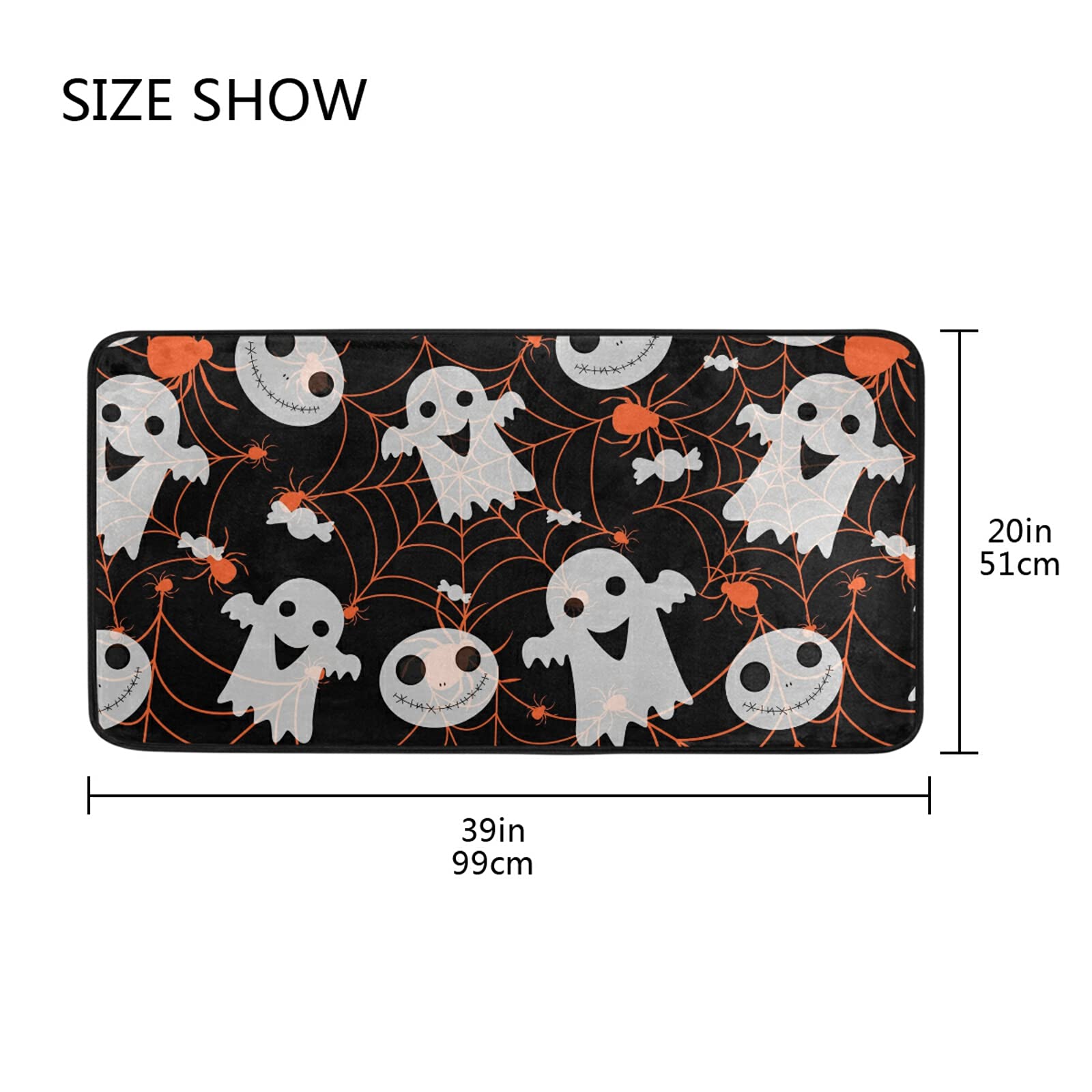 Spooky Halloween Rug - Non-Slip Kitchen Runner & Bath Mat with Spider & Ghost Design - 39