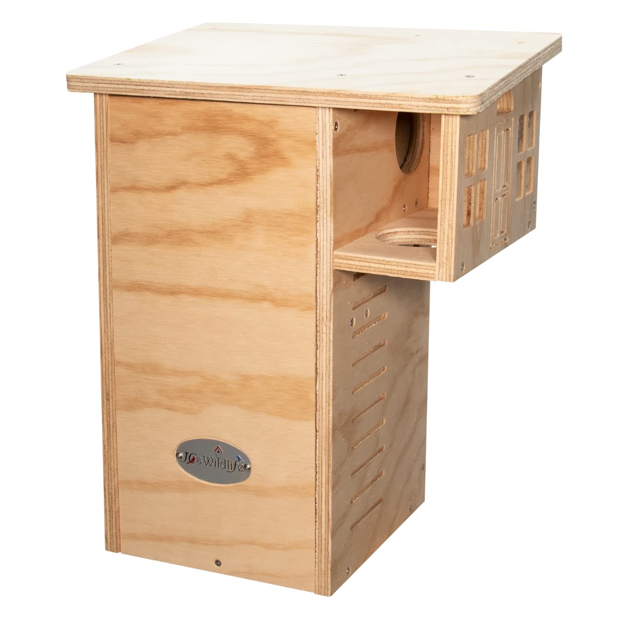 JCs Wildlife Plywood Squirrel House - Natural Wooden Outdoor Squirrel Nesting Box for Backyard, Garden & Trees - Perfect for Wildlife Observation & Squirrel Shelter