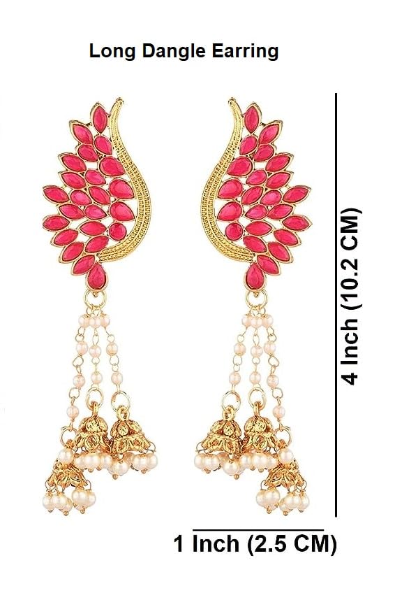 Elegant Indian Crystal Leaf & Faux Pearl Tassel Jhumki Earrings for Women - Boho Chic Dangle Earrings Set - Perfect for Bollywood Parties, Weddings & Festive Occasions