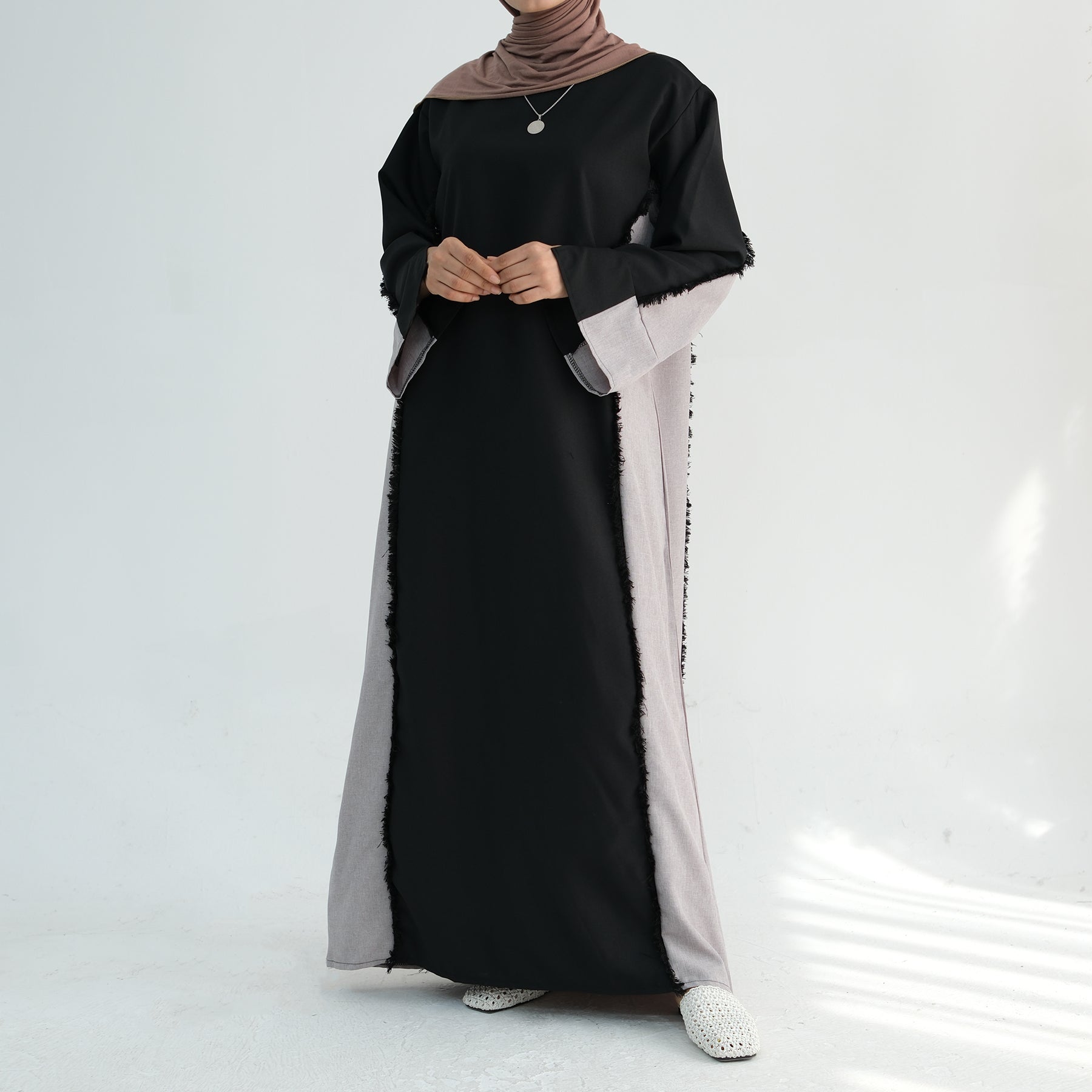 Blair Fringe Abaya Dress - Elegant Black Muslim Abaya with Decorative Fringe | Perfect for Prayer, Mosque, and Special Occasions