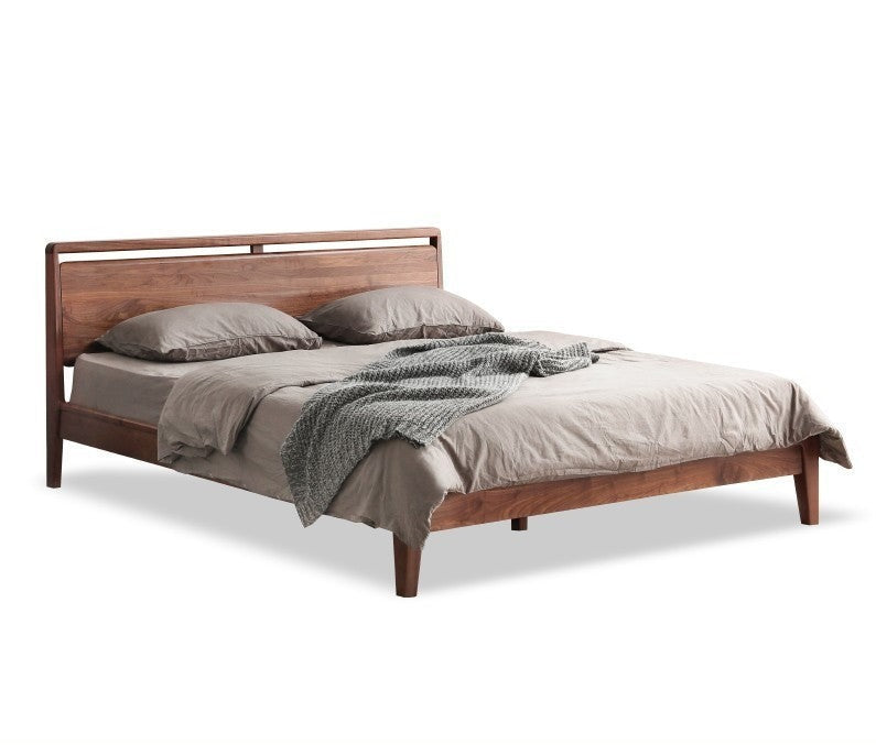 Premium Black Walnut Solid Wood Bed Frame - Queen Size, Natural Wood Grain, Sturdy & Durable - Perfect for Master Bedroom, Guest Room & Modern Farmhouse Decor