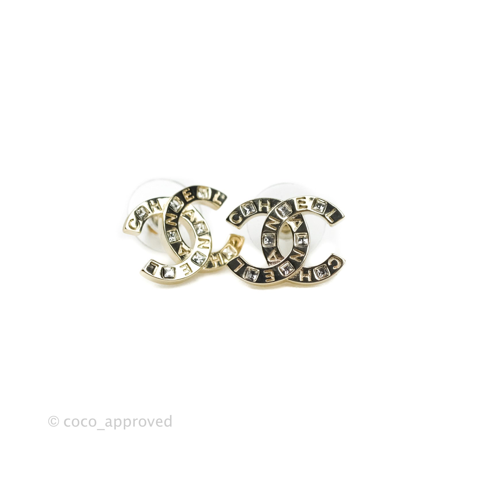 Chanel CC Logo Stud Earrings - Gold Tone Crystal Rhinestone Jewelry for Women | Perfect for Parties, Weddings & Everyday Elegance