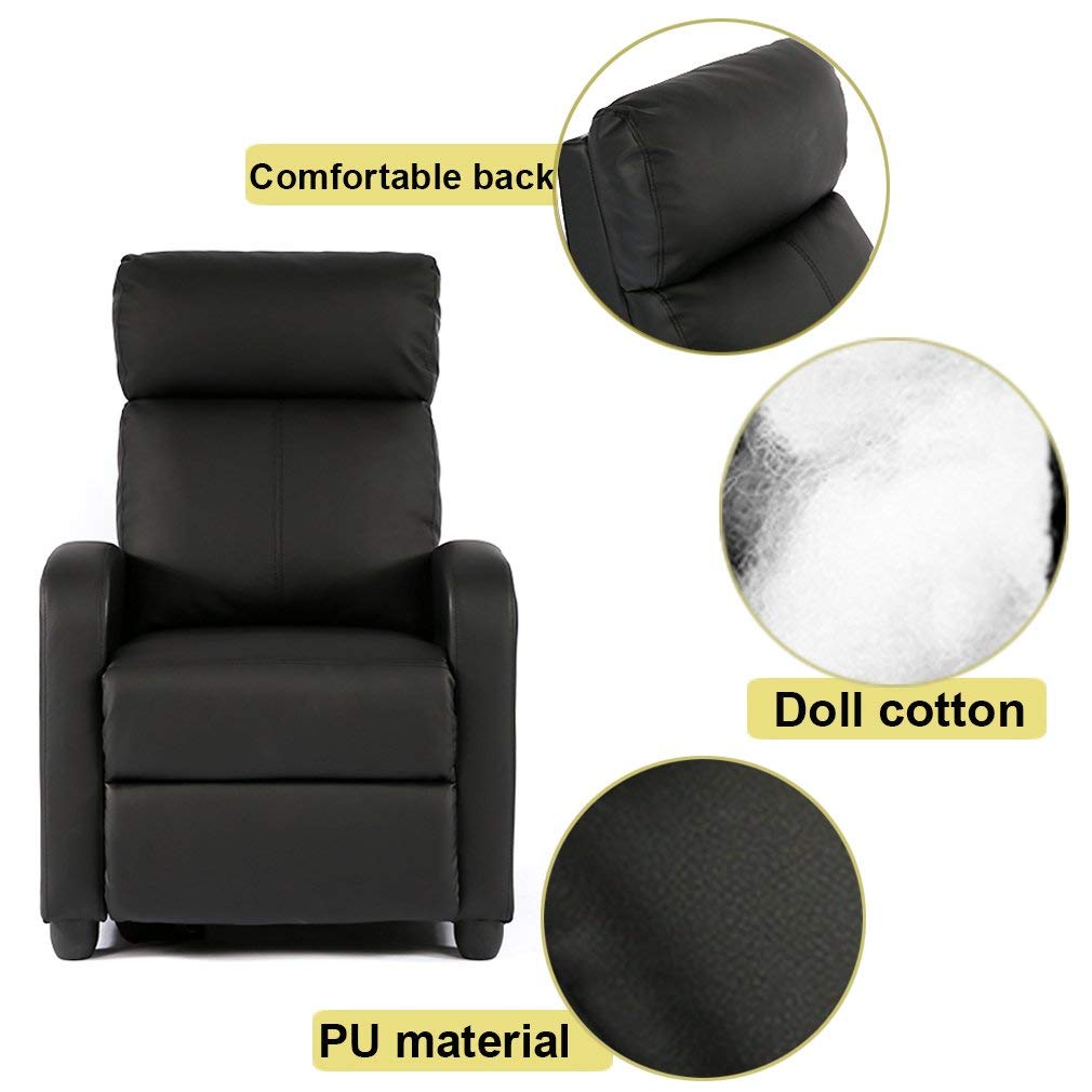 PU Leather Recliner Chair with High-Density Sponge - Wide Seat Living Room Lounge Chair for Home Theater, Office & Relaxation (Black)