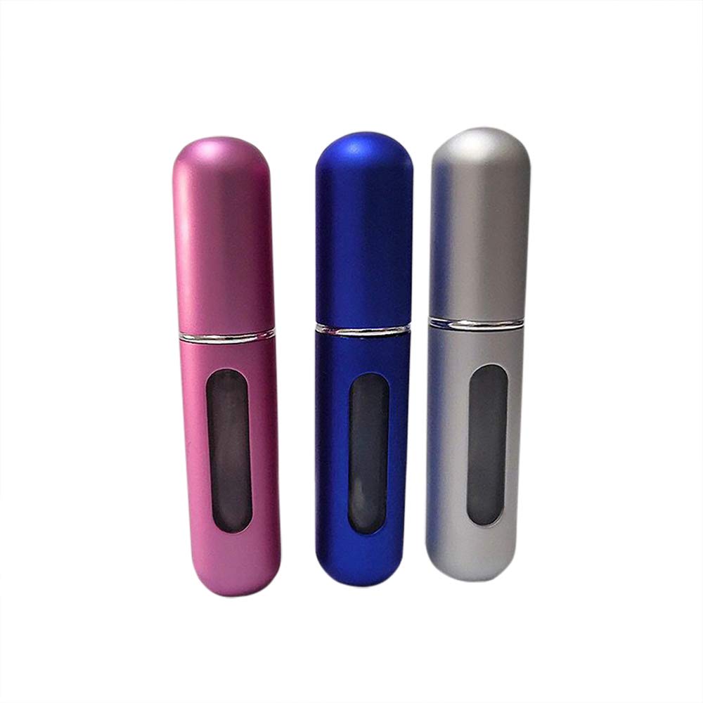 Shuiniba 5ml Mini Refillable Perfume Atomizer Bottle - Travel Size Perfume Spray Set (Blue, Silver, Pink, 3PCS) | Portable Scent Pump Case for Purse, Gym Bag & Airplane Carry-On | Perfect for Travel, Work & Daily Fragrance Touch-Ups