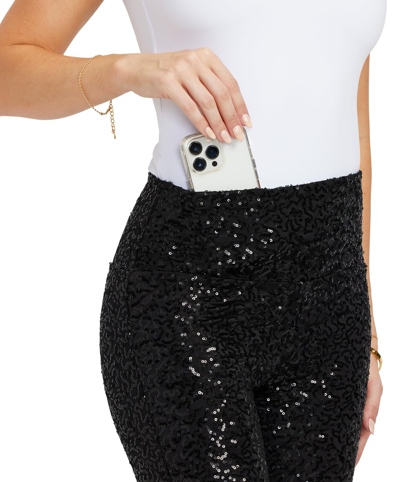 Sparkly Sequin Leggings for Women - Shiny Holiday Party Pants, Festive Christmas Outfits, NYE Celebration & Club Wear - High Waisted Glam Leggings by Tipsy Elves