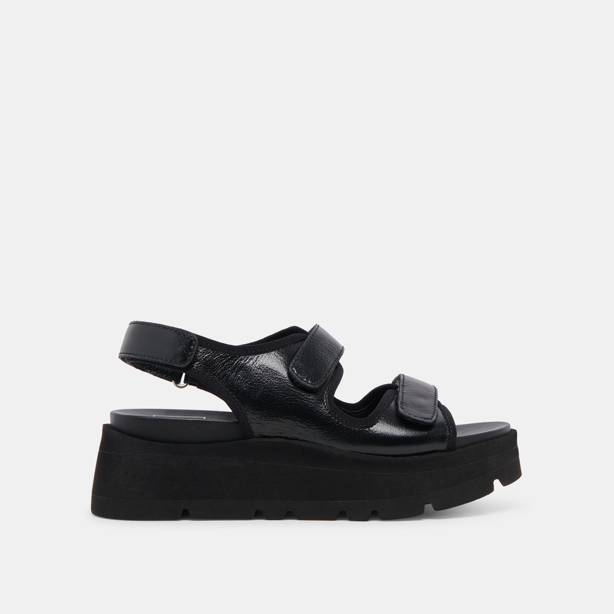 Stylish Dubai Sandals in Midnight Crinkle Patent Leather - Perfect for Beach Vacations, Summer Outfits & Casual Wear