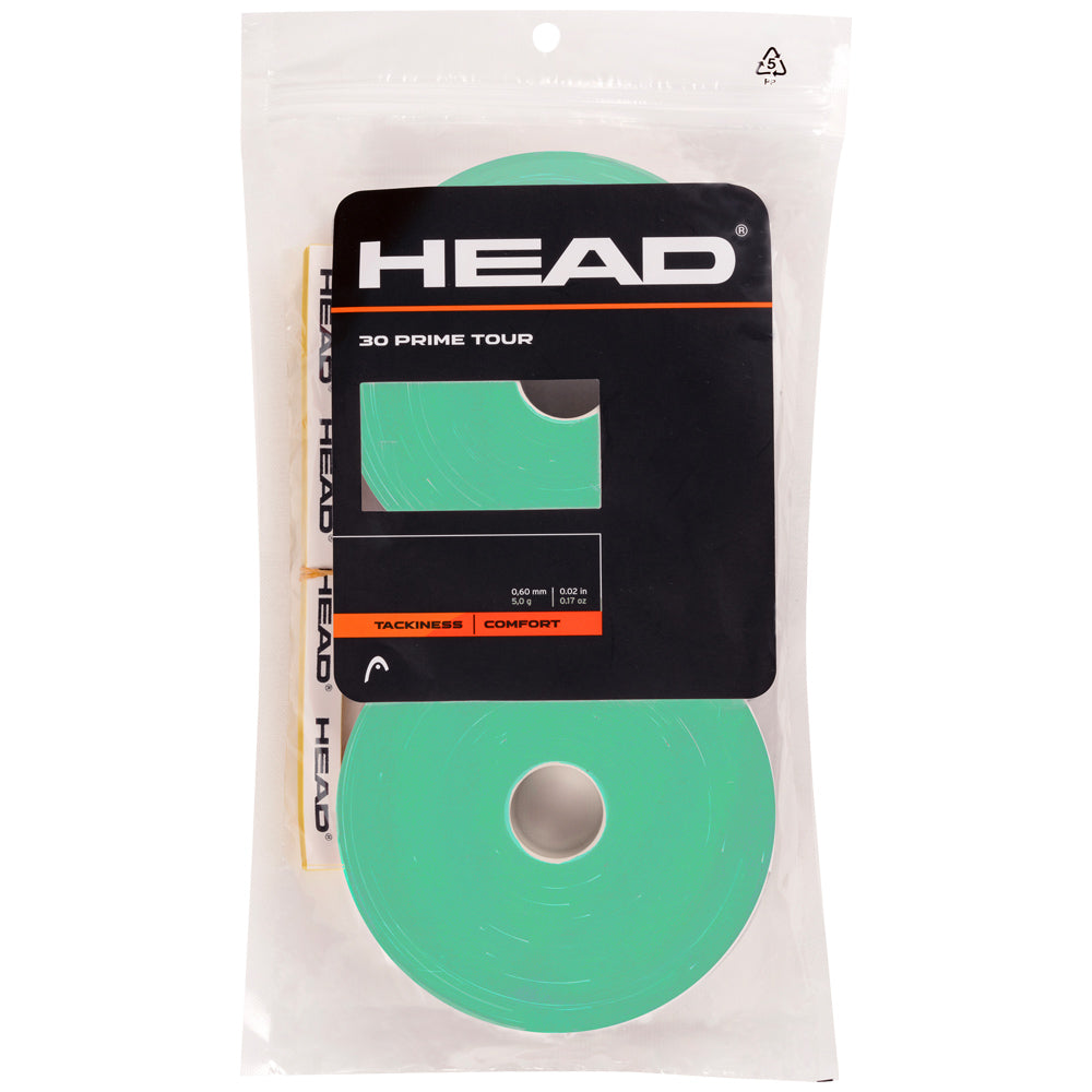 Head Prime Tour Overgrip Tennis Racket Grip Tape - 30 Pack Mint Green | Non-Slip Sweat Absorbent Replacement Grip for Tennis, Badminton, Squash & Racquetball | Perfect for Players & Professionals