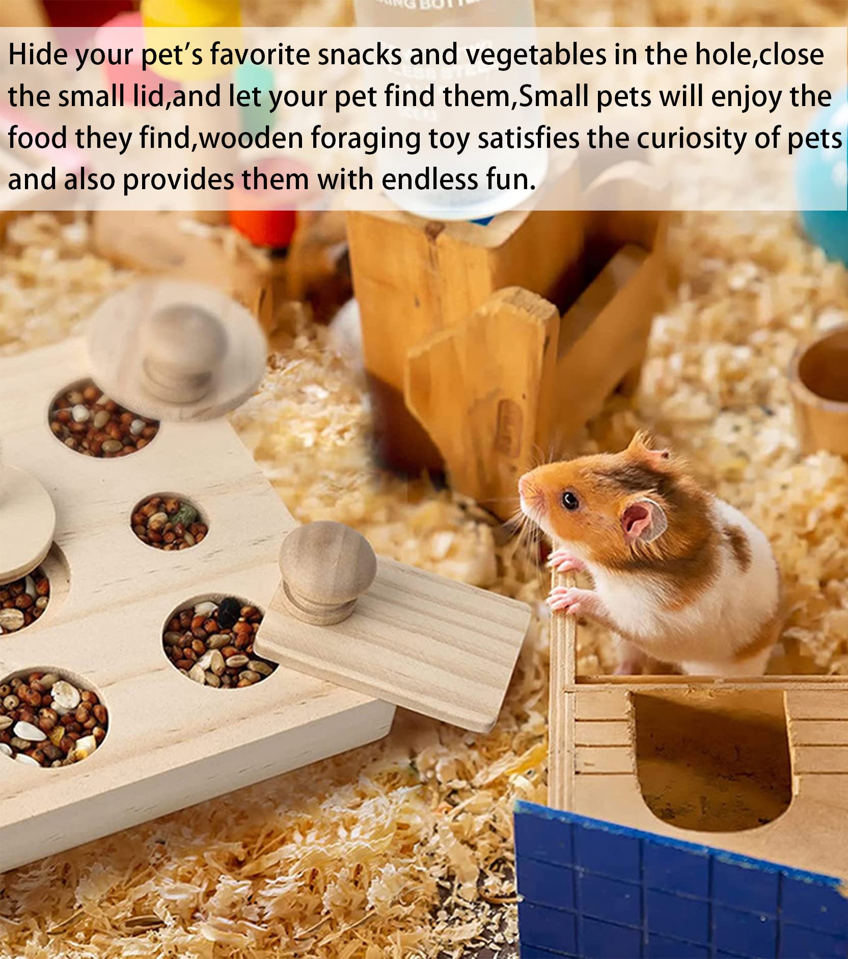 Wooden Hamster Foraging Toys - Interactive Small Animal Chew Toys for Guinea Pigs, Chinchillas, Rats, Rabbits, Hedgehogs & Gerbils - Hide Treats Puzzle Snuffle Game for Mental Stimulation & Enrichment - Perfect for Cage Play & Small Pet Entertainment