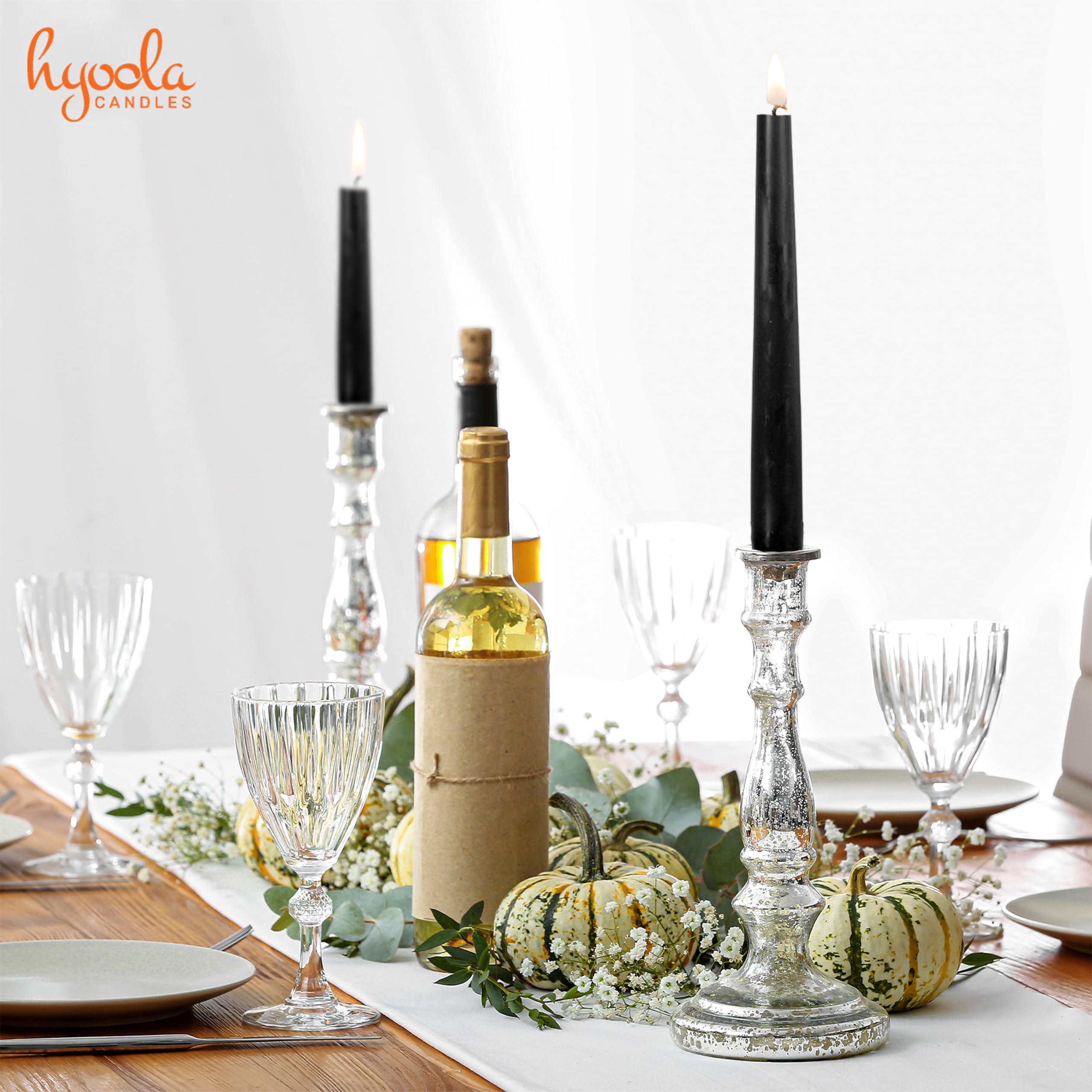 Hyoola 12 Inch Black Unscented Dripless Taper Candles Bulk Pack of 96 - Long-Lasting 10 Hour Burn Time - Perfect for Weddings, Dinner Parties, and Home Decor