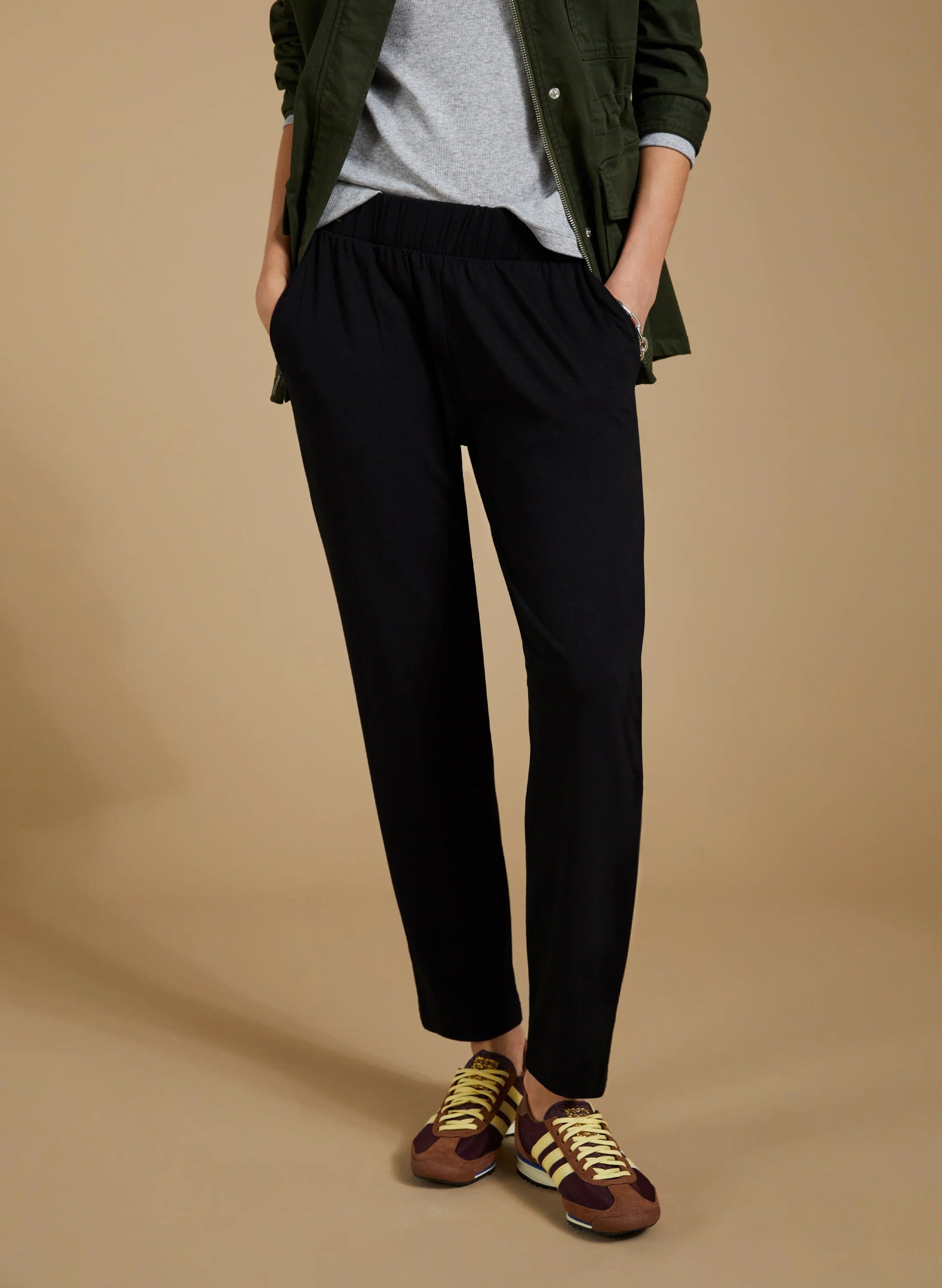 Neath LENZING™ ECOVERO™ Sustainable Jersey Tapered Pants for Women - Caviar Black | Eco-Friendly Stretch Comfort | Perfect for Work, Travel & Casual Wear