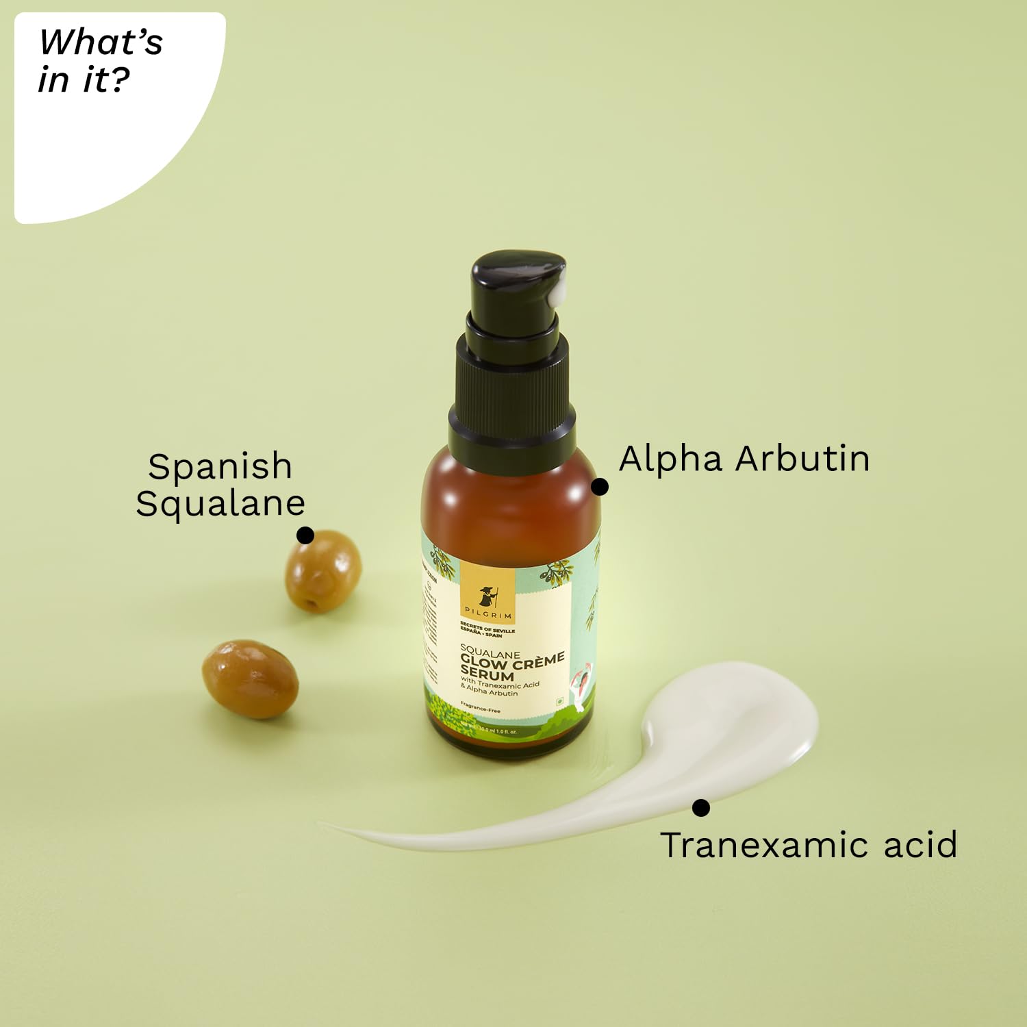 **Pilgrim Squalane Glow Crème Serum – 3% Tranexamic Acid, 1% Alpha Arbutin, 4% Niacinamide – Fades Acne Scars & Brightens Skin – 1.01 Fl Oz (30ml) – Perfect for Nighttime Skincare & Hyperpigmentation Treatment**