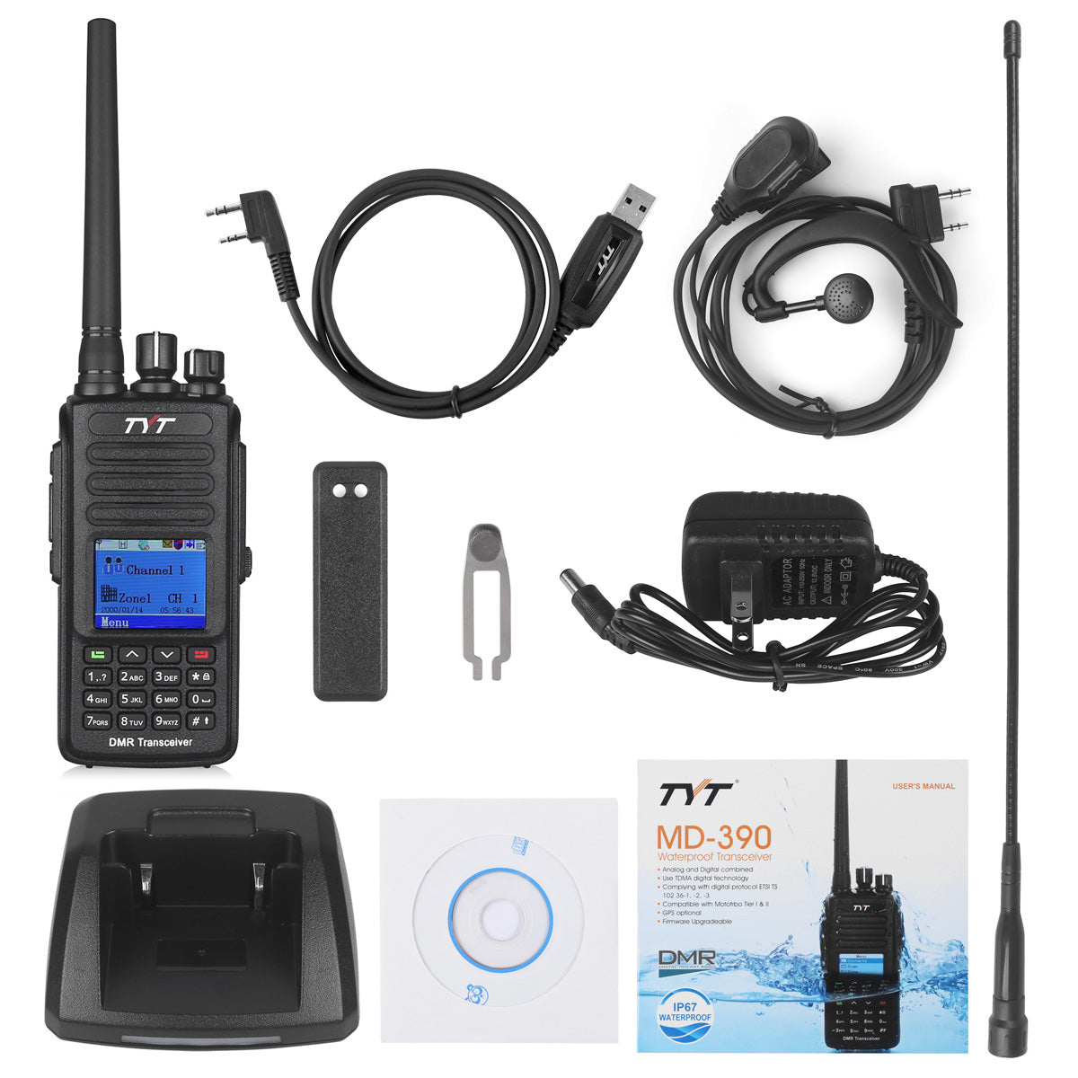 TYT MD 390 UHF DMR Digital Two-Way Radio - Waterproof, Long Range Communication for Outdoor Adventures, Construction Sites & Emergency Preparedness