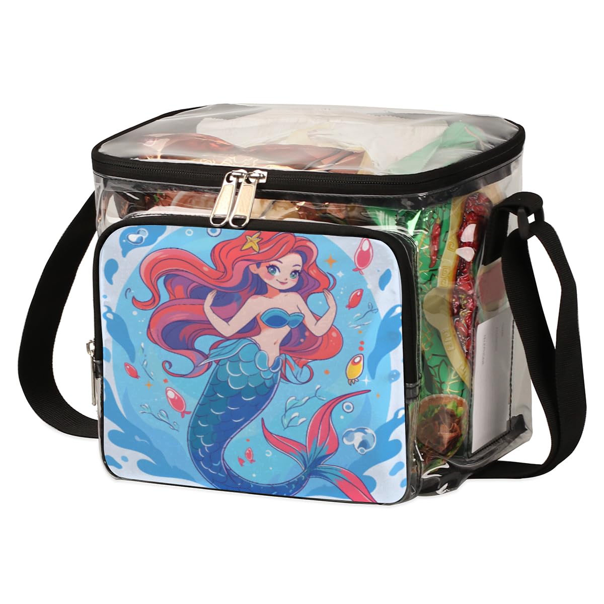 GzLeyigou Mermaid Clear Tote Bag with Handles - Transparent Crossbody Shoulder Bag for Lunch, Beach, Travel, Picnic, Concerts & Sports Events - Stadium Approved Waterproof Purse for Women - Perfect for Outdoor Activities, Music Festivals and Theme Parks