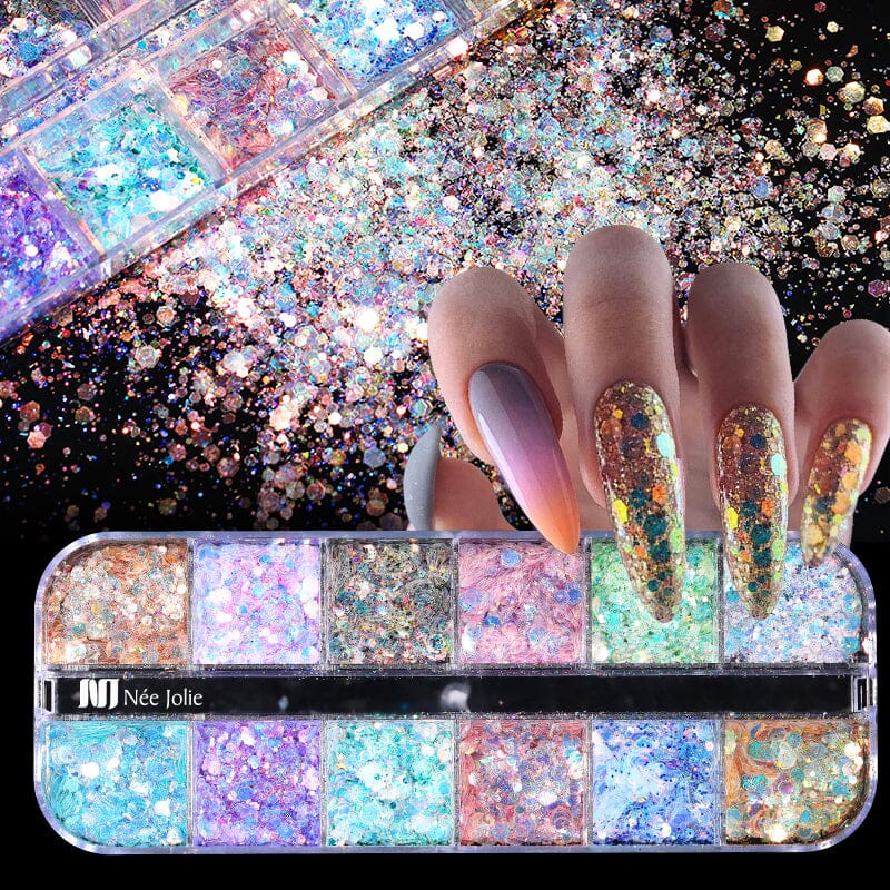 NEE JOLIE Nail Glitter - Premium Cosmetic Glitter for Nail Art, Manicure & Pedicure | Long-Lasting Shine for DIY Nails, Salon Use & Special Occasions