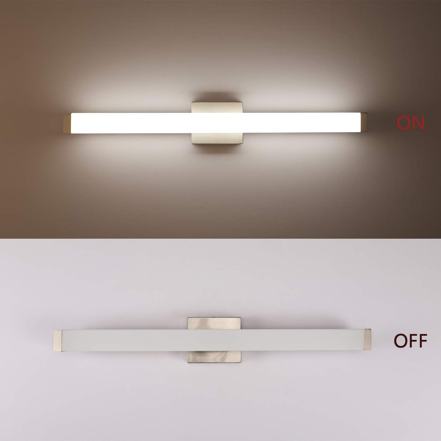 33.5 Inch Brushed Nickel Square LED Bathroom Vanity Light - 18W 4000K Natural White Wall Bar Lighting Fixture for Mirror - Perfect for Modern Bathrooms, Powder Rooms & Dressing Areas