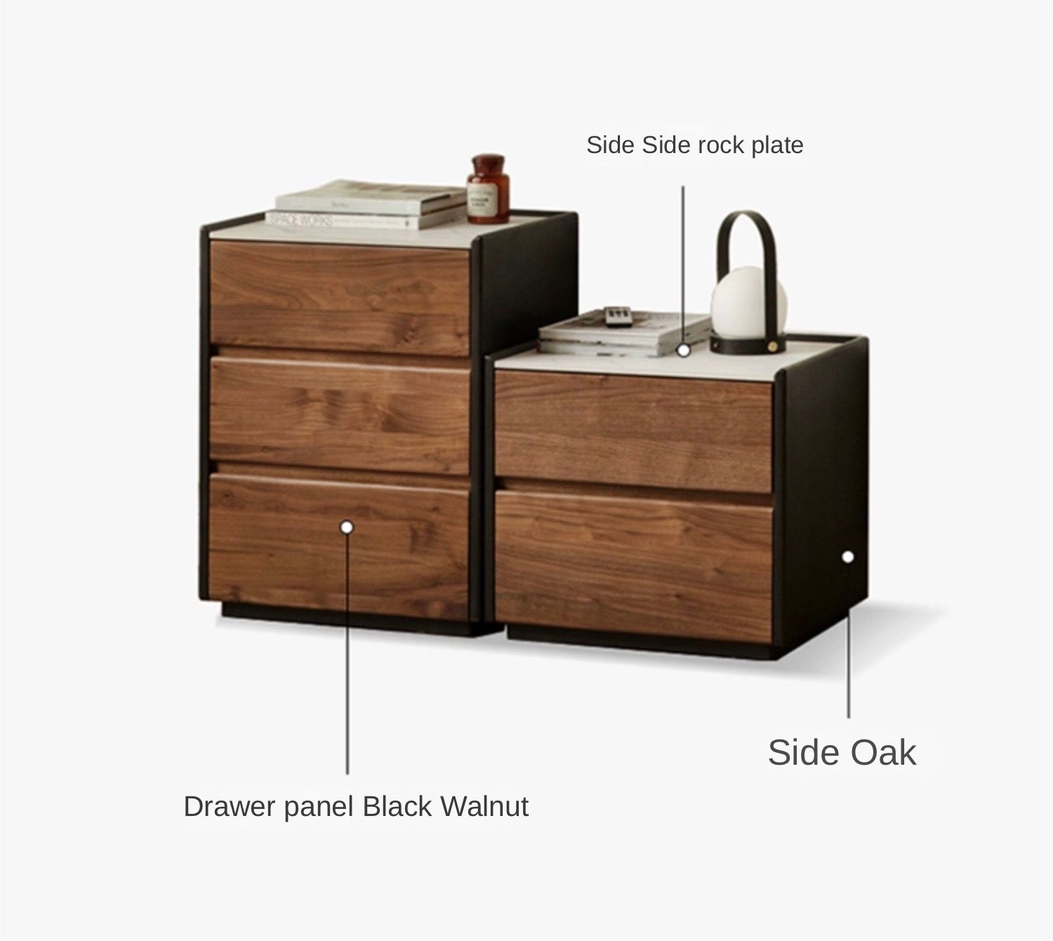 Black Walnut Solid Wood Slate Side Cabinet - Rustic Nightstand, Bedroom Storage, Living Room Accent Furniture for Home Decor