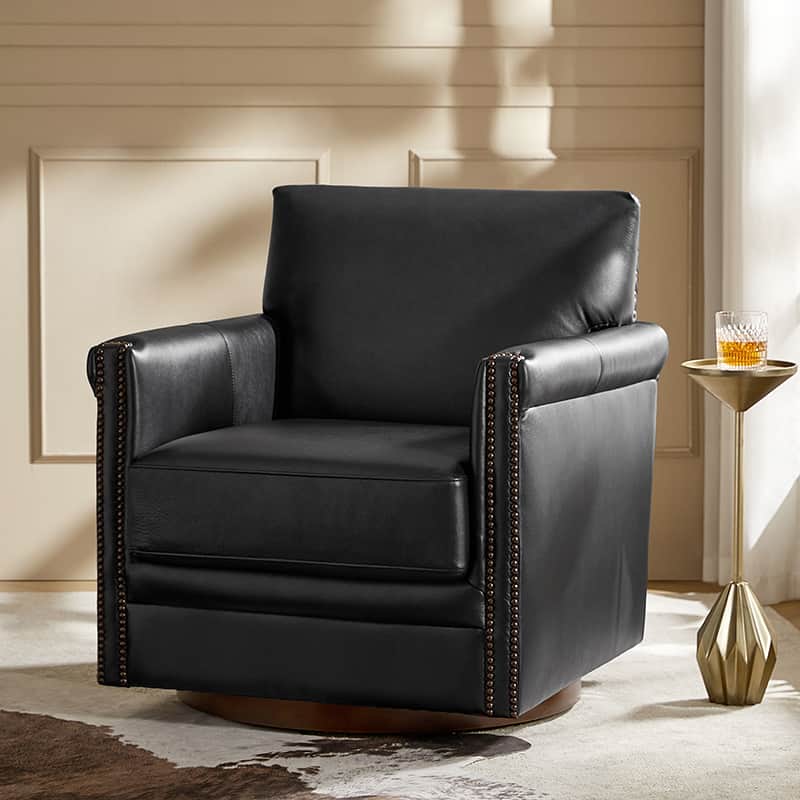 Sonam Genuine Leather Swivel Chair - 360 Degree Rotating Executive Office Chair with Adjustable Height for Home & Office Workspace - Ergonomic Comfort for Long Hours Sitting