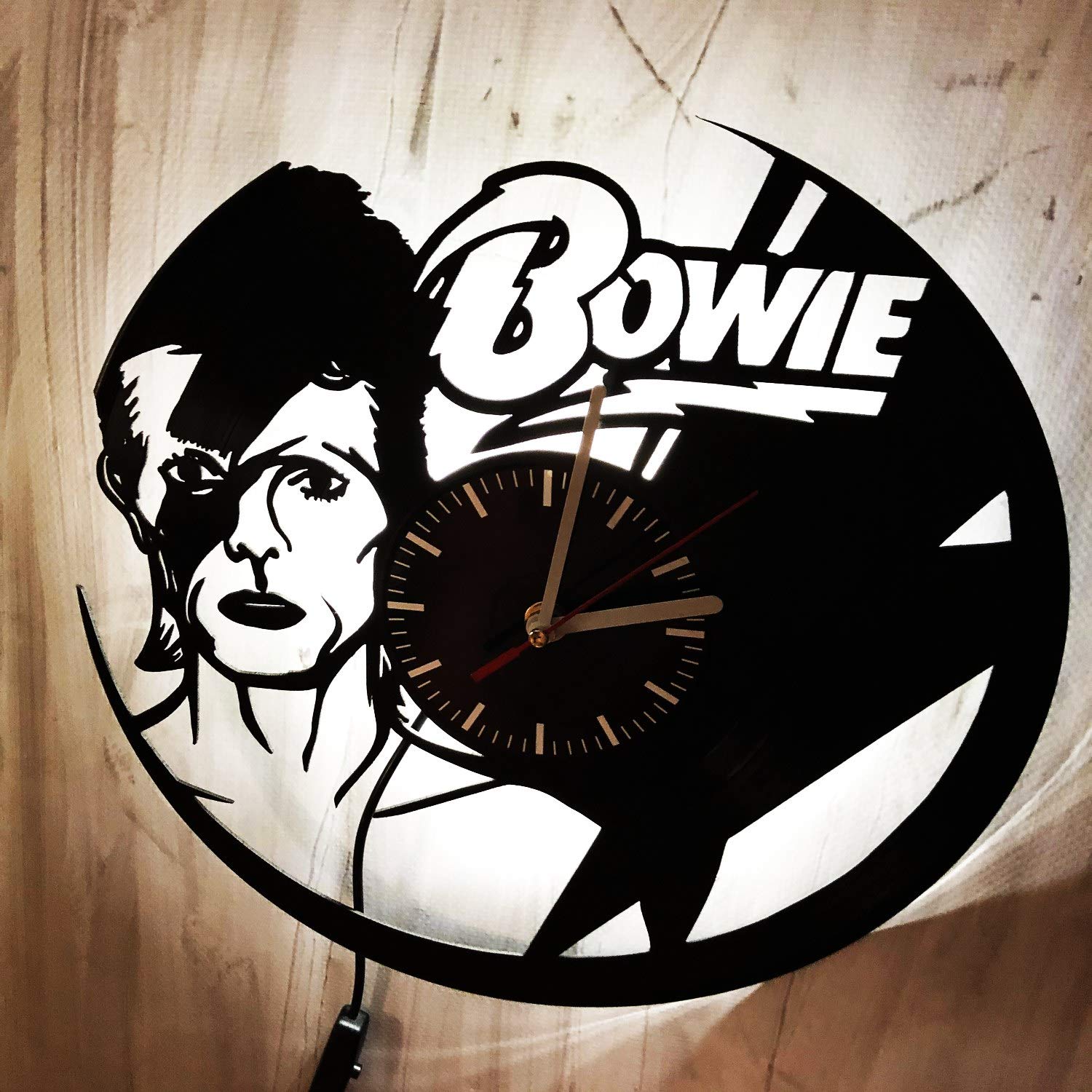 David Bowie LED Backlit Vinyl Wall Clock - Creative Classic Decor with Night Light for Living Room, Bedroom & Office - White Retro Music Theme Clock for Home & Gift