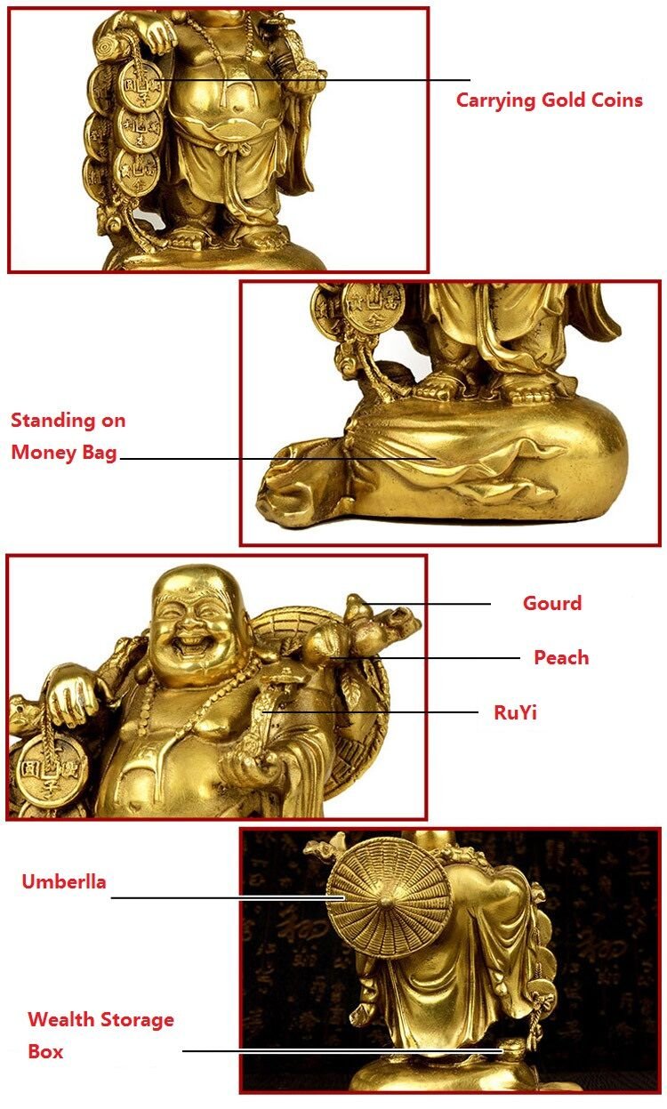 Premium Brass Maitreya Buddha Statue - 6.8 Inch Feng Shui Decor for Home & Office, Lucky Buddhist Sculpture for Meditation, Yoga Room & Spiritual Spaces