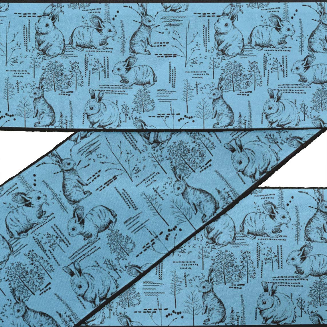Blue Leaves & Rabbit Animal Printed Dupion Fabric Ribbon Trim - 9 Yards, 3 Inches Wide for Crafts, Sewing, DIY Accessories | Perfect for Home Decor, Gift Wrapping & Costume Design