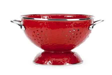 Stainless Steel Red Swirl Colander 3 Quart - Durable Enamelware for Pasta, Salad, and Veggie Washing - Perfect for Kitchen, Camping & Outdoor Cooking