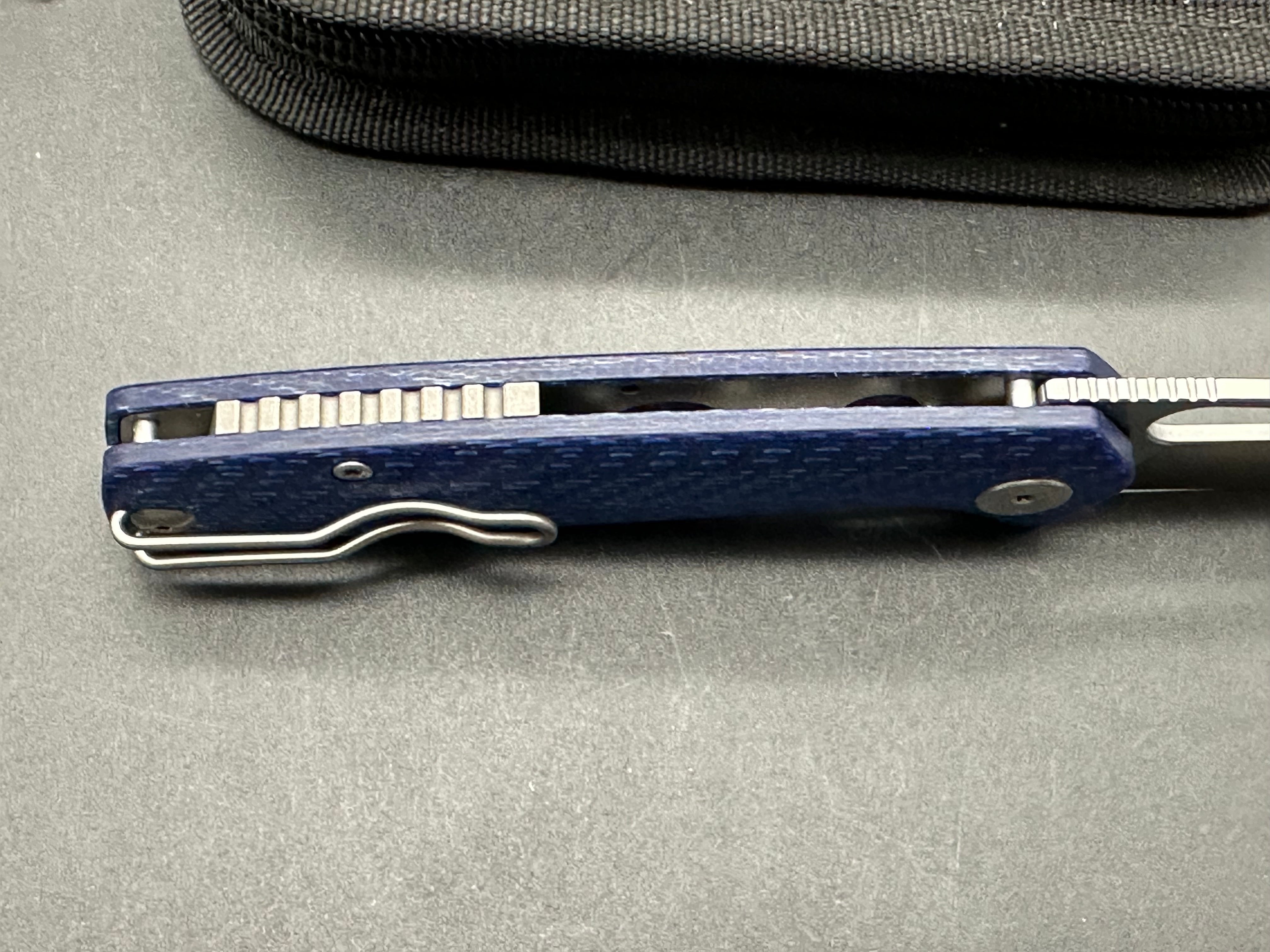 Asher Spiro 20CV Stonewash Folding Knife - Blue Carbon Fiber Handle - EDC Pocket Knife for Outdoor, Camping, Hiking & Everyday Carry