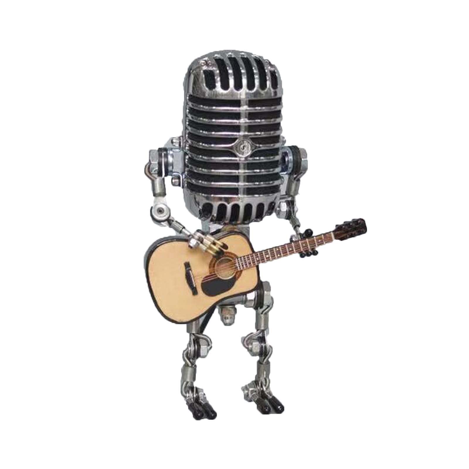Vintage Microphone Guitar Robot Table Lamp - Handmade LED Desk Lamp with Retro Style for Home & Office Decoration - Perfect for Bedroom, Living Room, or Studio Lighting (Type A, Large)