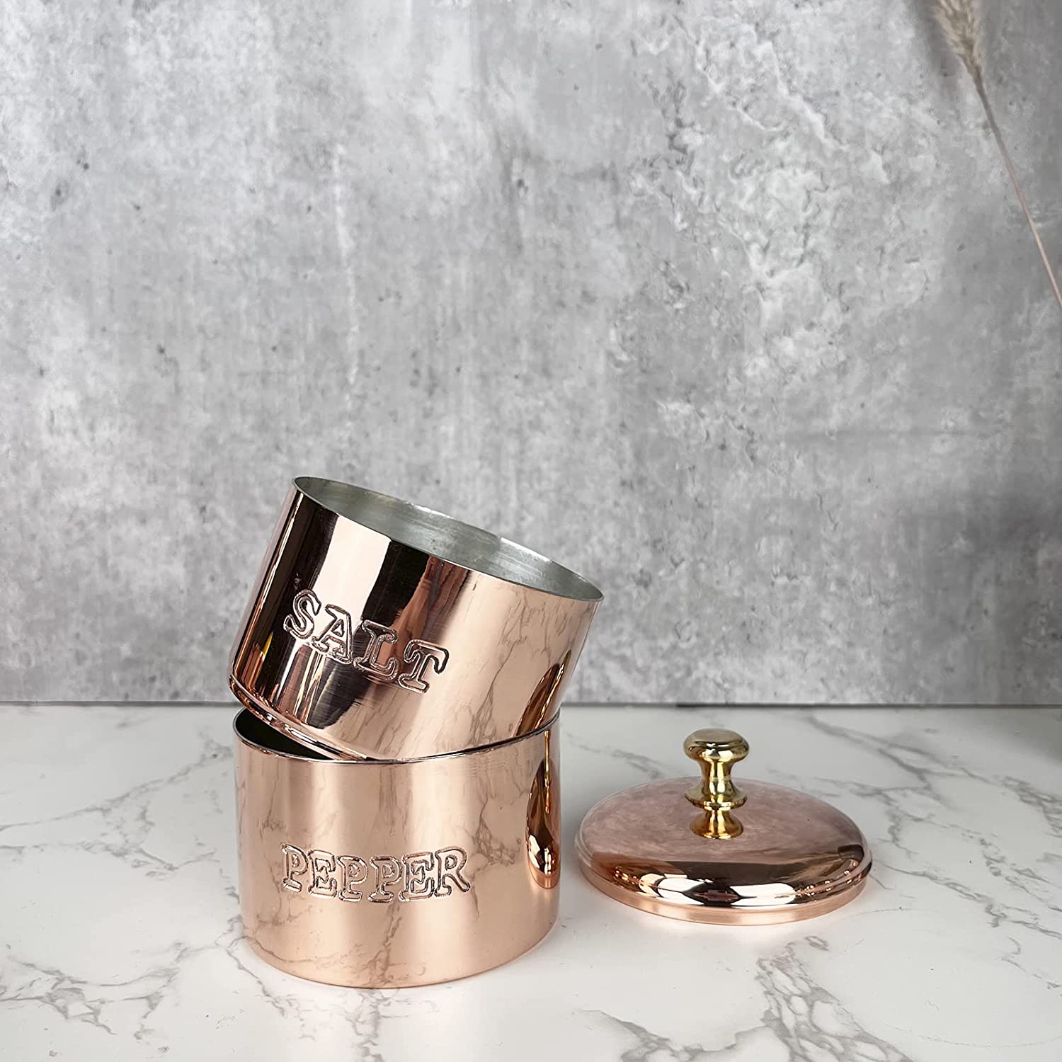 Vintage Inspired Copper & Brass Salt and Pepper Cellar with Tin Lining - Authentic Coppermill Kitchen Spice Shaker - Perfect for Dining Table, Kitchen Counter, and Gift Giving