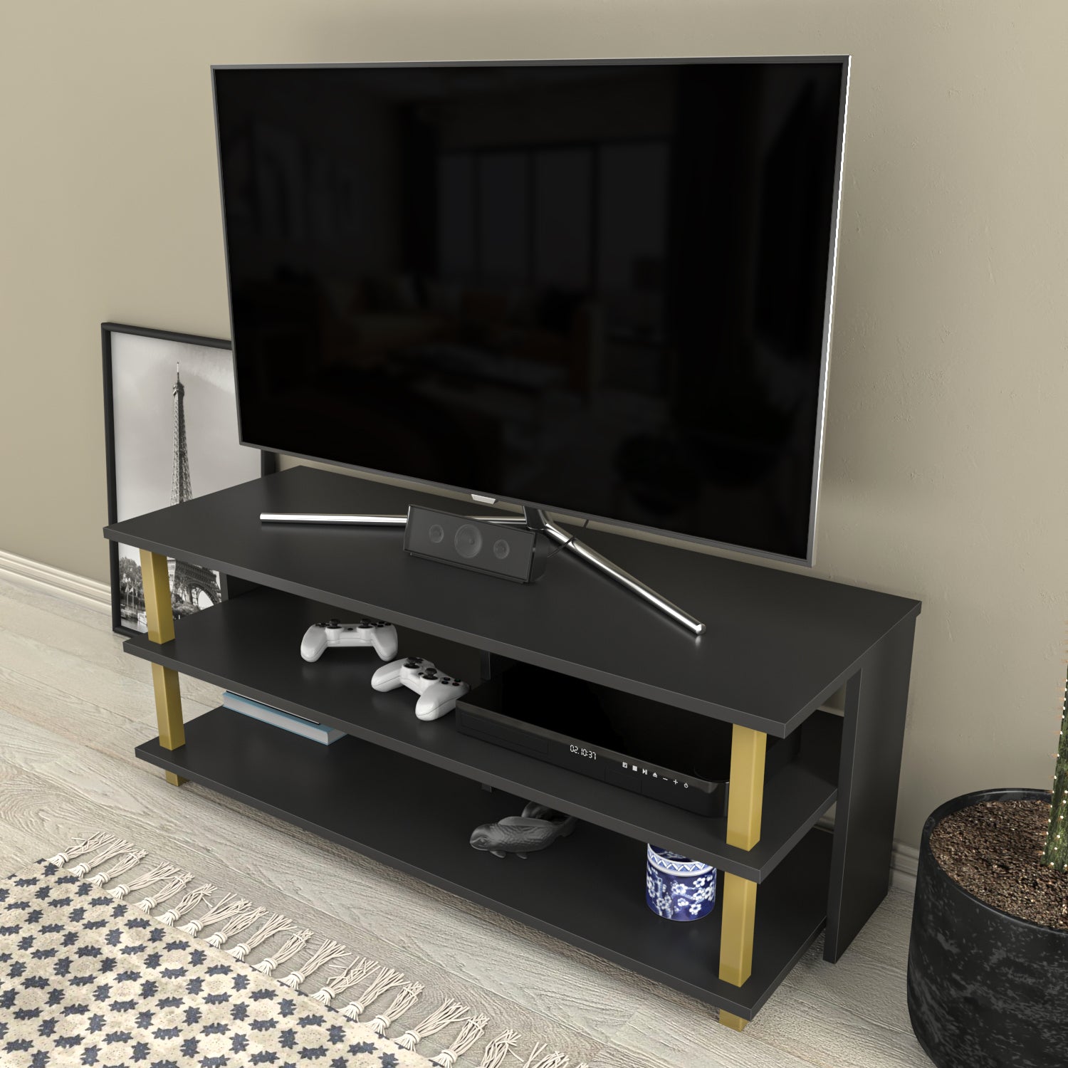 Pueblo TV Stand - Modern Wooden Entertainment Center for Living Room, Bedroom, Home Theater - Fits Flat Screen TVs up to 65